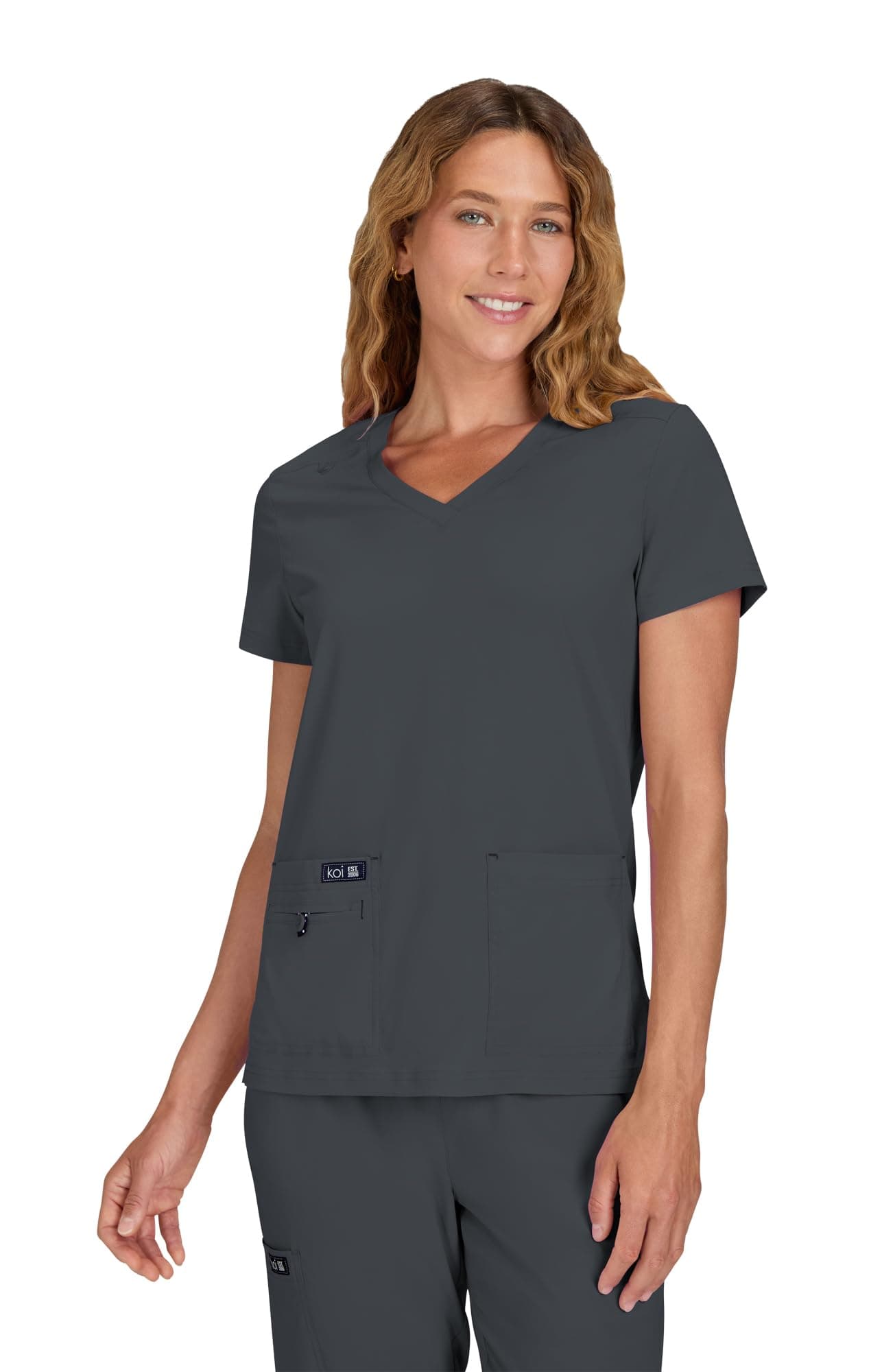Basics Women's Becca V-Neck Scrub Top, 4 Pockets, ID Bungee Loop, Moisture-Wicking Performance