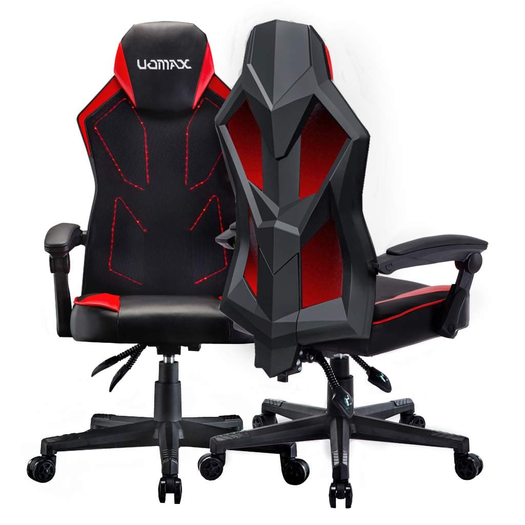 UOMAX LED Gaming Chair Light Computer Chairs with Ergonomic Mesh Back Support. Flatten Widen Seat Cushion Reclining Office Chair, Adjustable PC Gamer Chair with Swivel Rolling(Red)