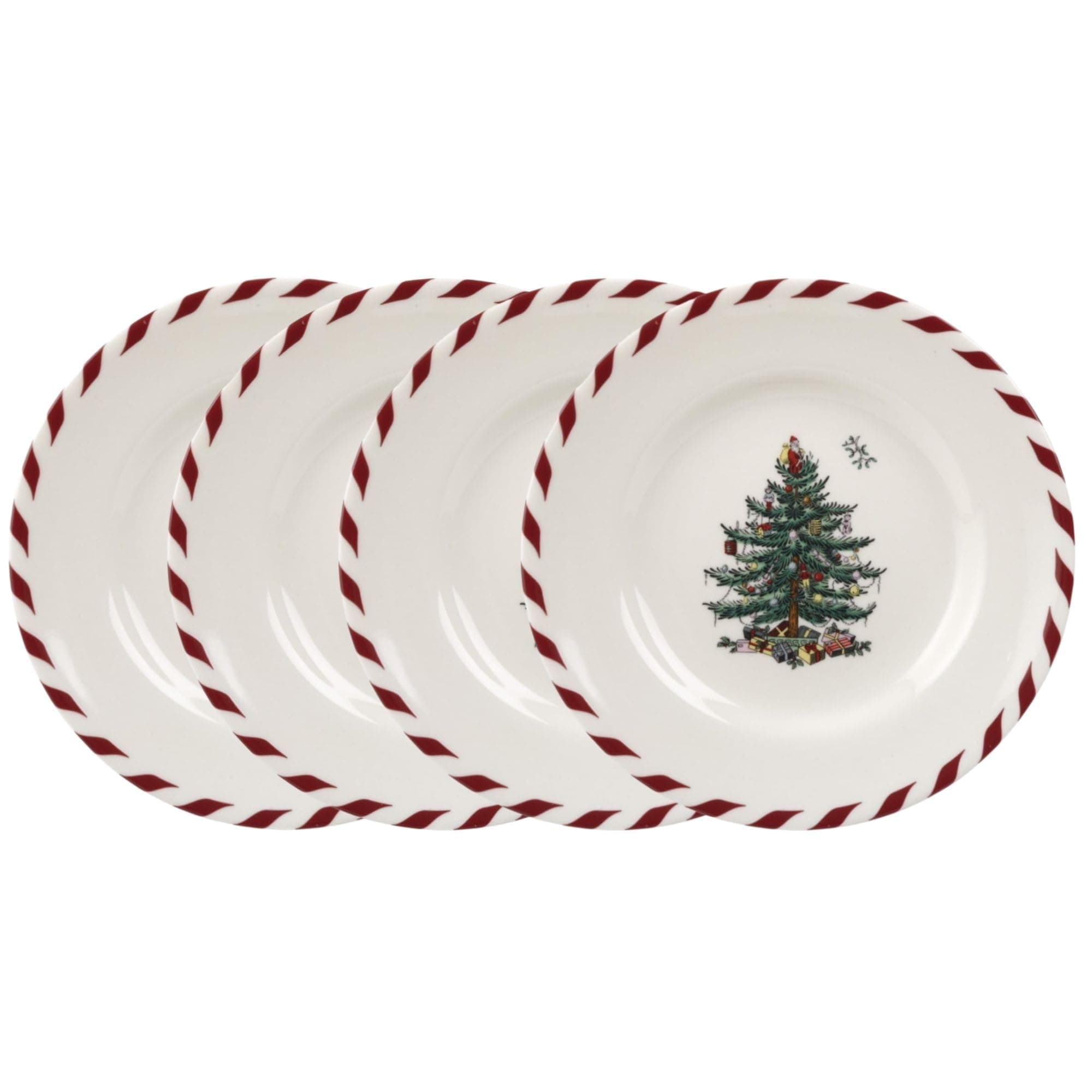 Spode Christmas Tree Canape Plates - Set of 4 | Peppermint Design, Holiday Appetizer Plate | Christmas Serving & Festive Dish | Seasonal Decorative Plate, Holiday Tableware