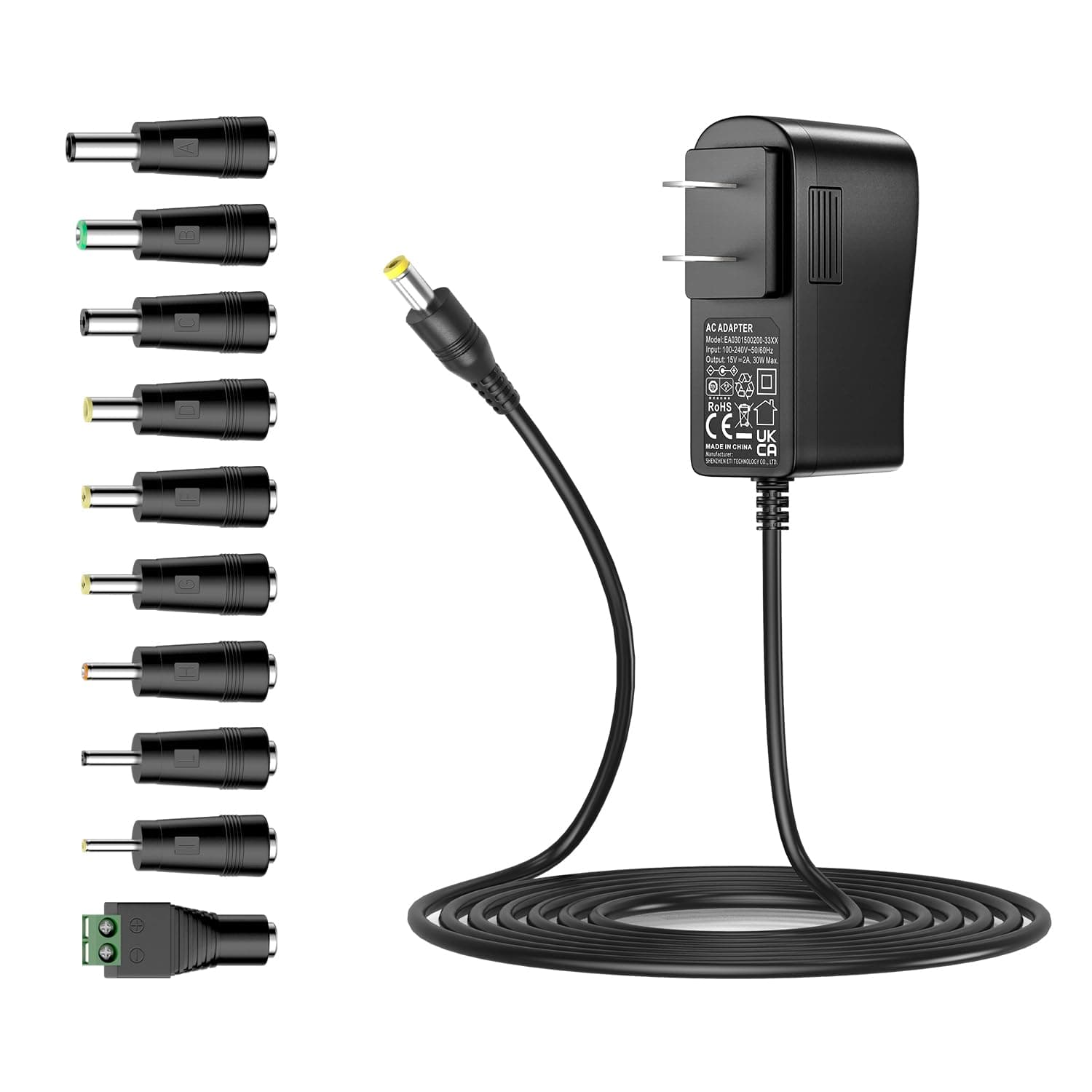 15V 2A Power Adapter Center Positive Power Supply Universal AC Adapter 15 Volt 2Amp 1.5A 1A Replacement Charger Power Cord for Litter Robot LED Strip Light Soundbar Speaker Massage Gun