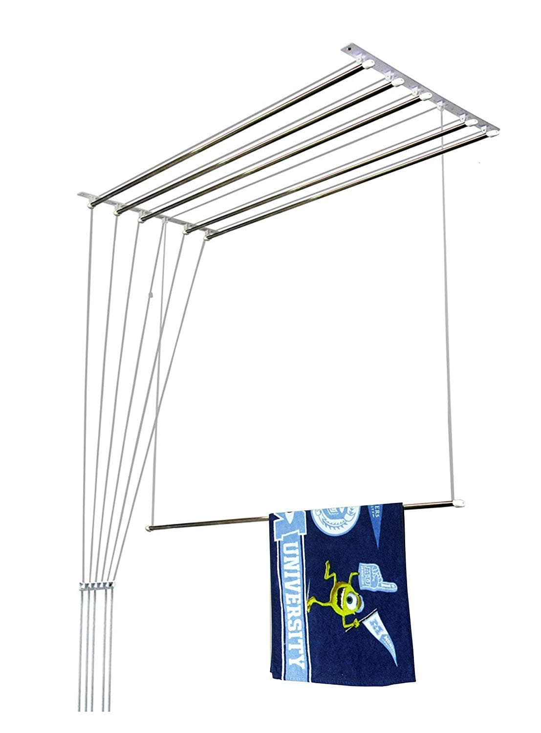 Deluxe Heavy Duty Stainless Steel Ceiling Hanger/Ceiling Cloth Drying Stand (6 Pipe X 4 Feet) with UV Protected Nylon Ropes Rust Proof Individual Dropdown (NRI 4 Feet 012