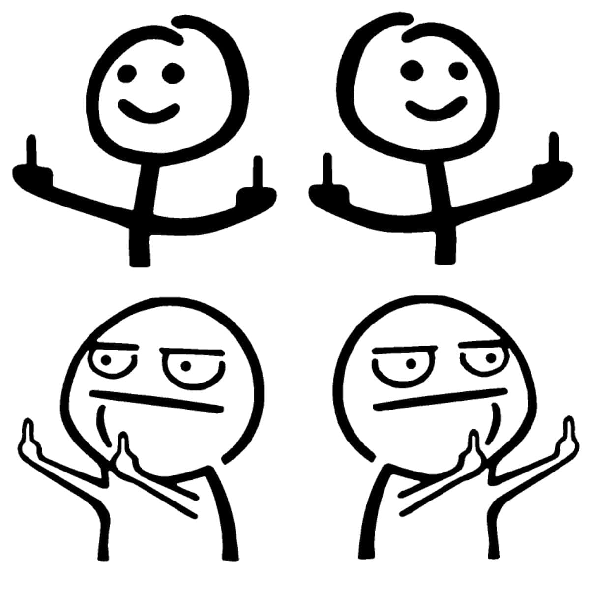 Middle Finger Meme Stick Figure Decal 4 Pack: Funny Stick Figure Double Flip Off Left and Right, Angry Meme Decals (Small ~3.5", Black)