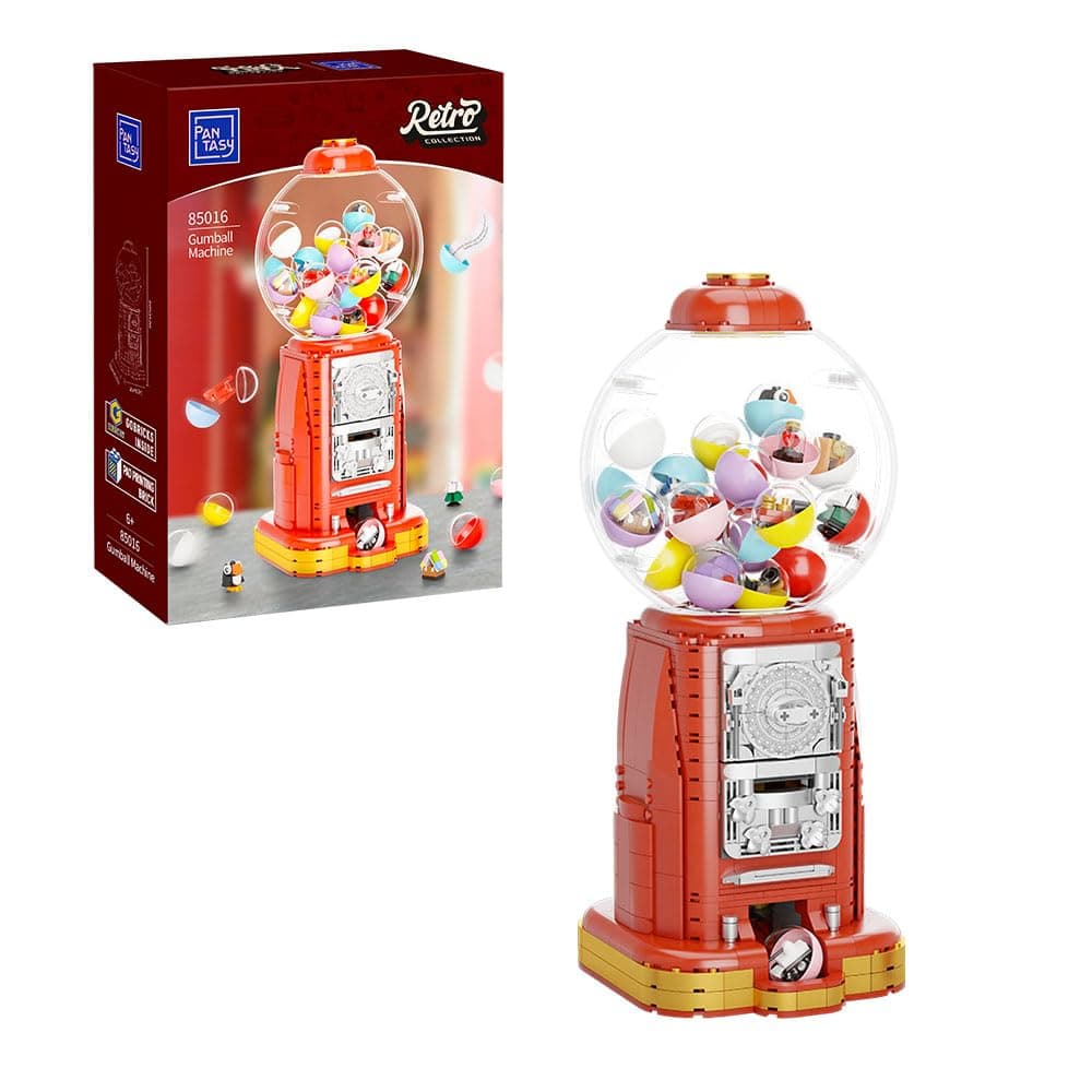 Retro Gumball Machine Building Block Set, with 12 Micro Building Blocks and 12 Lucky Notes for Multiple Gameplay Desktop Collectible-Quality Classic Gumball Machine Assembly Blocks Kit