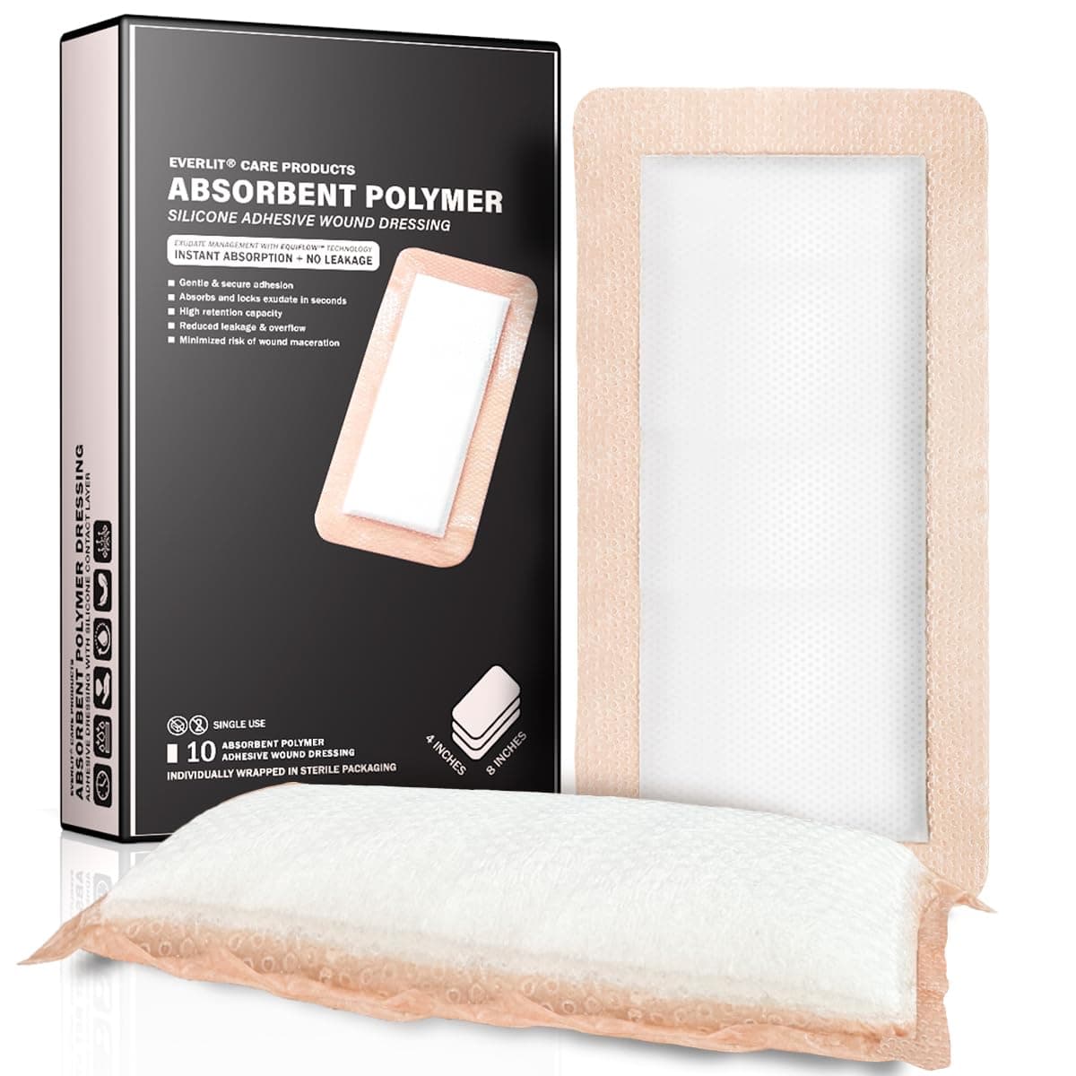 Silicone Super Absorbent Dressing with Border | Sterile Self-Adhesive SAP Bandage Pad for High Absorbency & Reduced Risk of Maceration | Advanced Wound Care for Heavily Exudating Wound 4x8