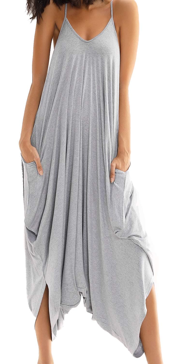 Women's Jumpsuit with Pockets V Neck Spaghetti Strap Plus Size One Piece Harem Rompers