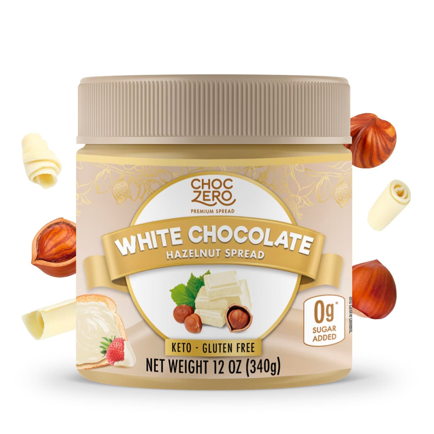 Keto White Chocolate Hazelnut Spread - Keto Friendly, No Sugar Added, Best Low Carb Dessert, Perfect Topping for Breakfast, Naturally Sweetened with Monk Fruit (1 jar, 12 oz)