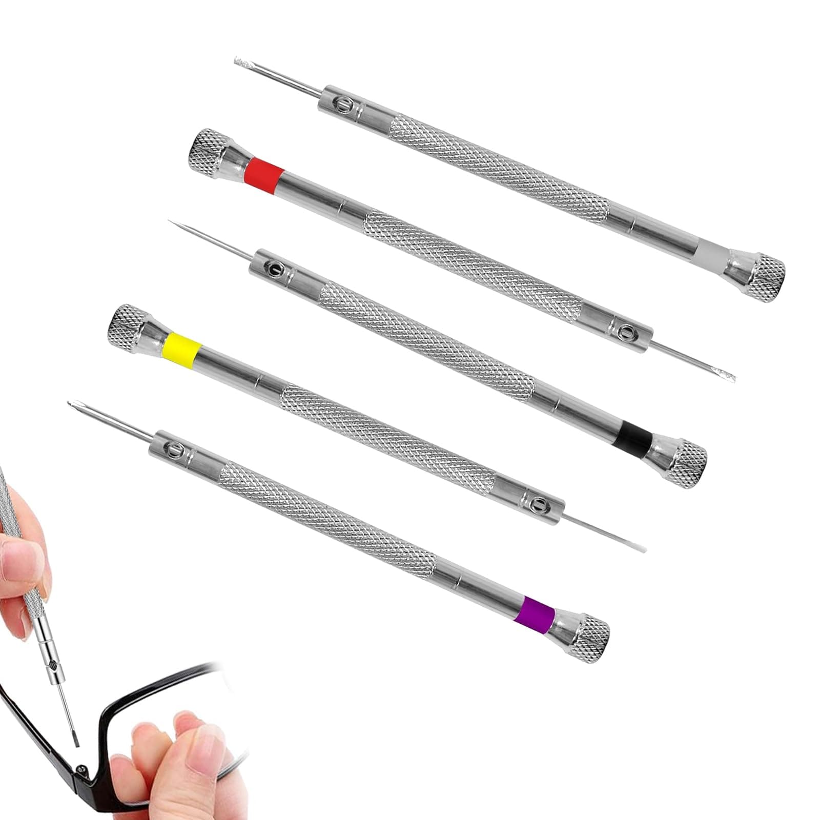 Precision Screwdriver Set for Glasses, Watch, Jewelry, Electronics - 5 Sizes, Flat & Philips Heads - Ideal for Repair & Crafting