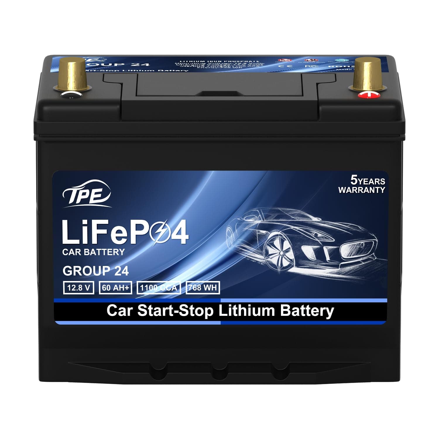 TPE GROUP G24 Lithium Car Battery - High Capacity, 12V, Maintenance-Free, Long-Lasting for Reliable Power