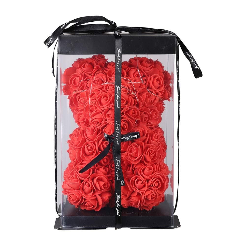 Prettyui Rose Bear Toy Valentine's Day Creative Gift Forever Artificial Rose Flowers Anniversary Wedding Birthday Valentines Presents for Your Lover, Including Gift Box