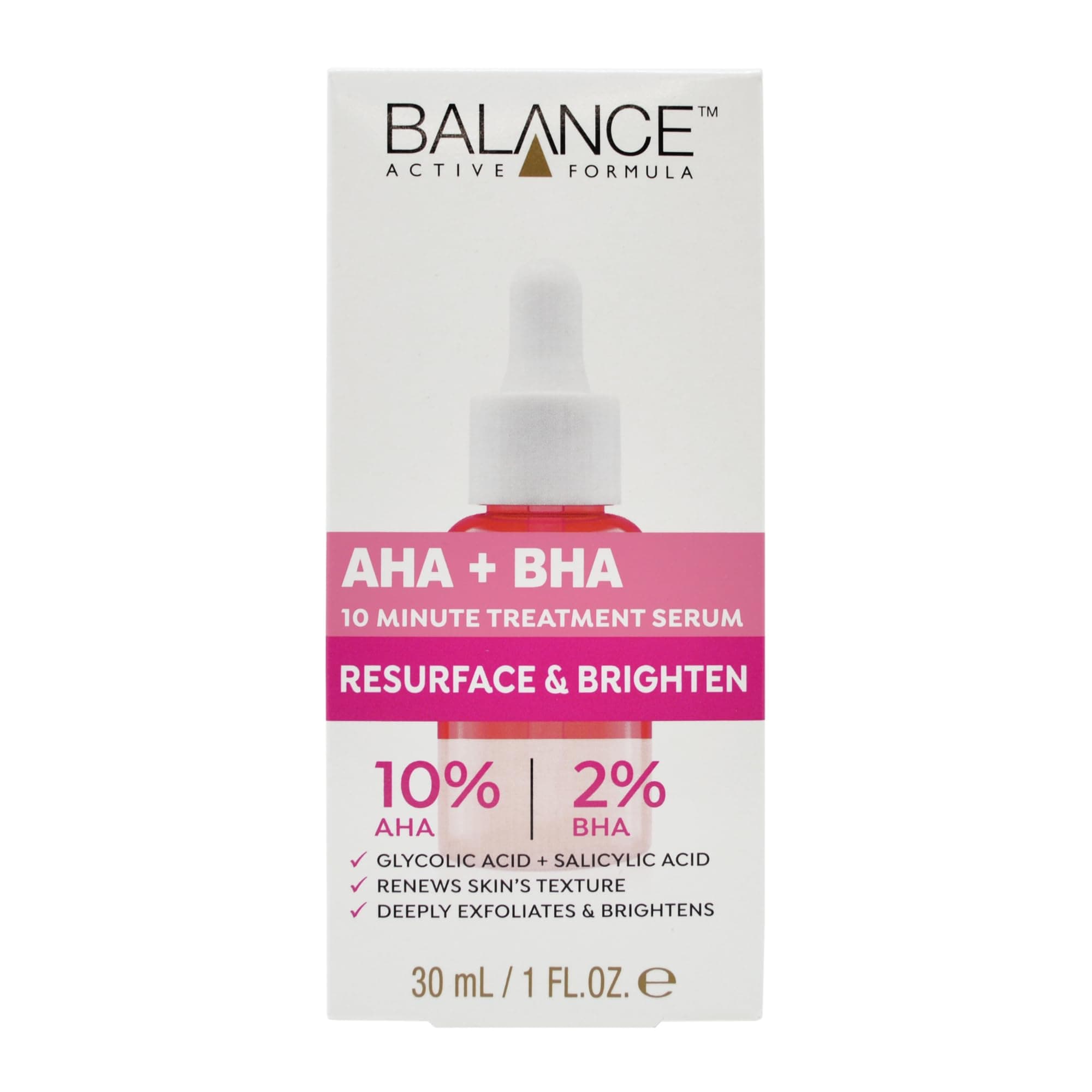 Balance Active Formula AHA 10% + BHA 2% Retexturising Serum - Deep Exfoliation for Brighter Skin, Smooths Texture, Dermatologically Tested, Gentle Yet Effective - 30ml