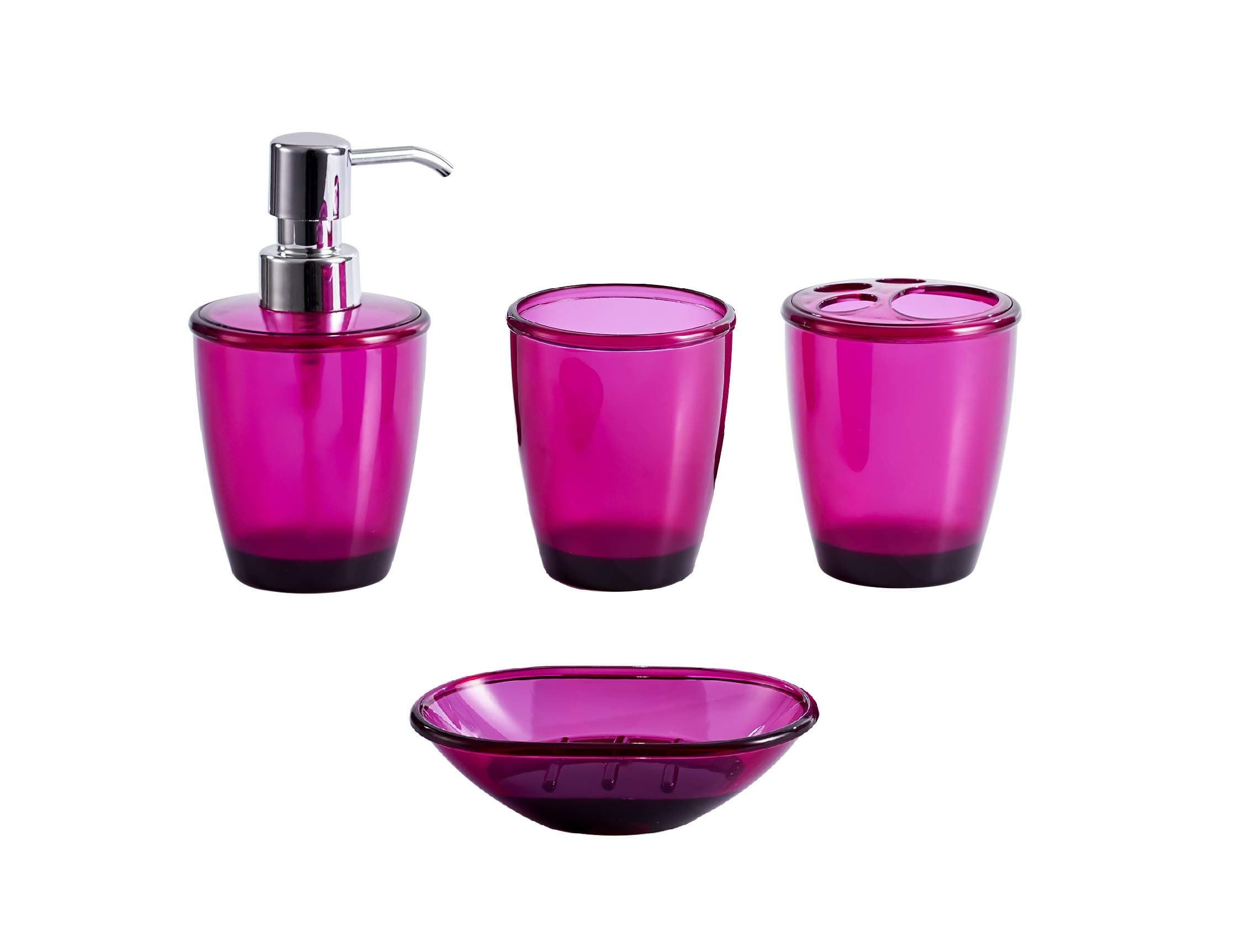 Novel Solutions Modern Violet Acrylic Bathroom Accessories 4Piece Set Dispenser, Toothbrush Holder, Tumbler and Soap Dish, Large