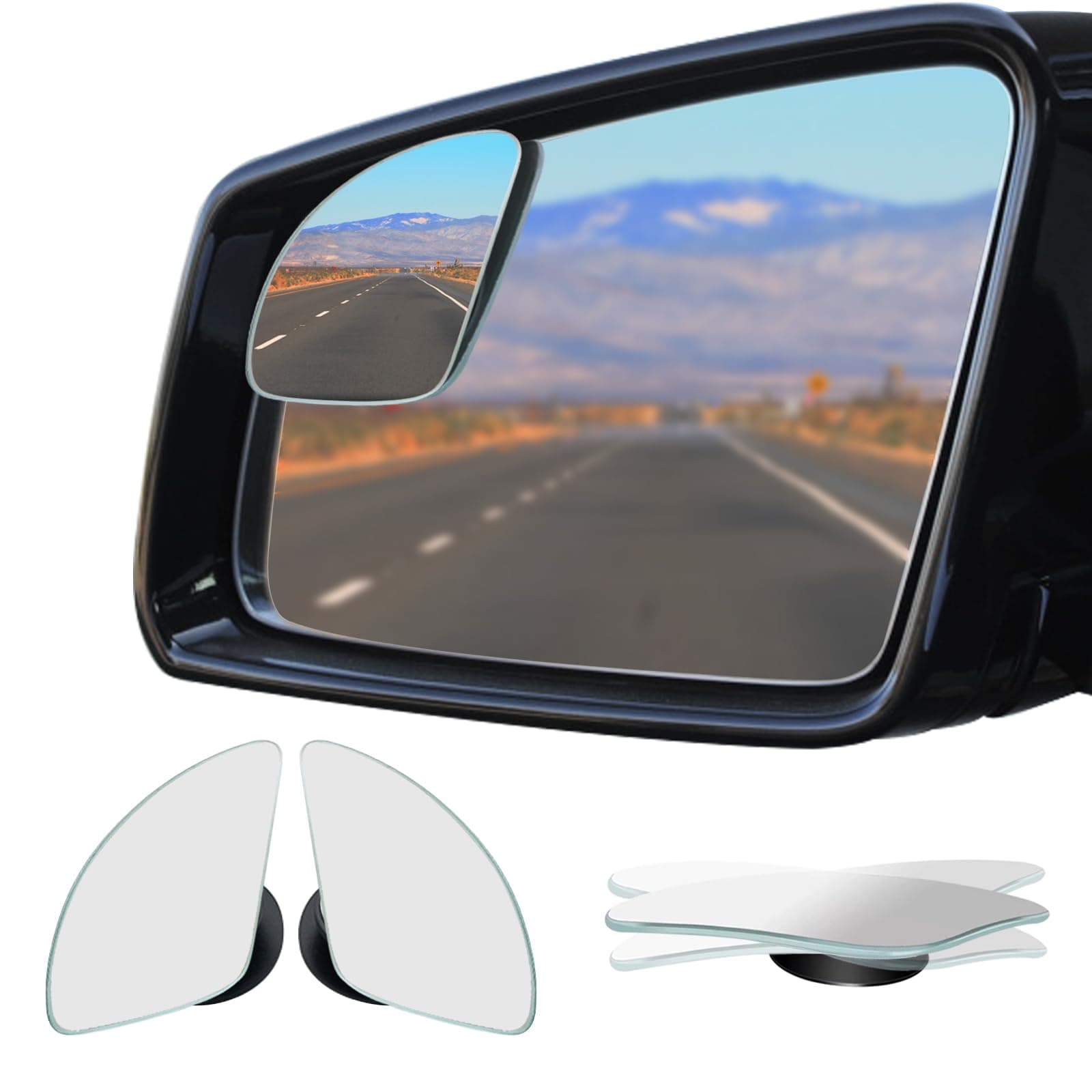 Ampper Blind Spot Mirror, Frameless HD Glass Convex Wide Angle Stick on Blindspot Mirror Rearview Car Mirror for Car SUV and Truck (Fan, Large, Pack of 2)