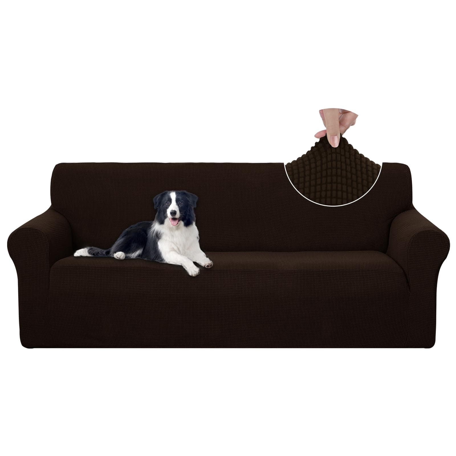 U-NICE HOME Stretch Couch Cover Sofa Cover Washable Sofa Slipcover Furniture Protector for 3 Cushion Couch Sofa Pet Friendly(Sofa, Chocolate)