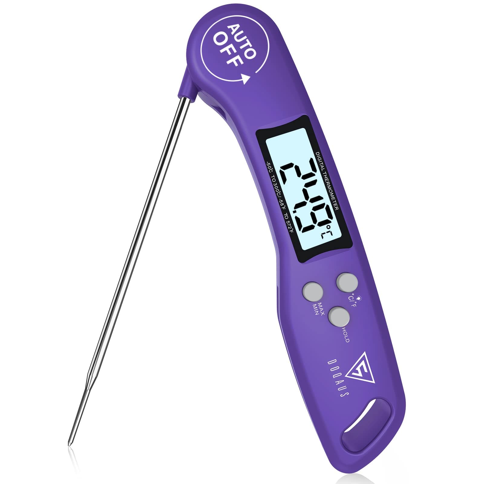 Digital Meat Thermometer, Instant Read Food Thermometer with Backlight LCD Screen, Foldable Long Probe & Auto On/Off, Meat Thermometer Probe for Kitchen, BBQ, Water, Milk, Cooking Food (Purple)
