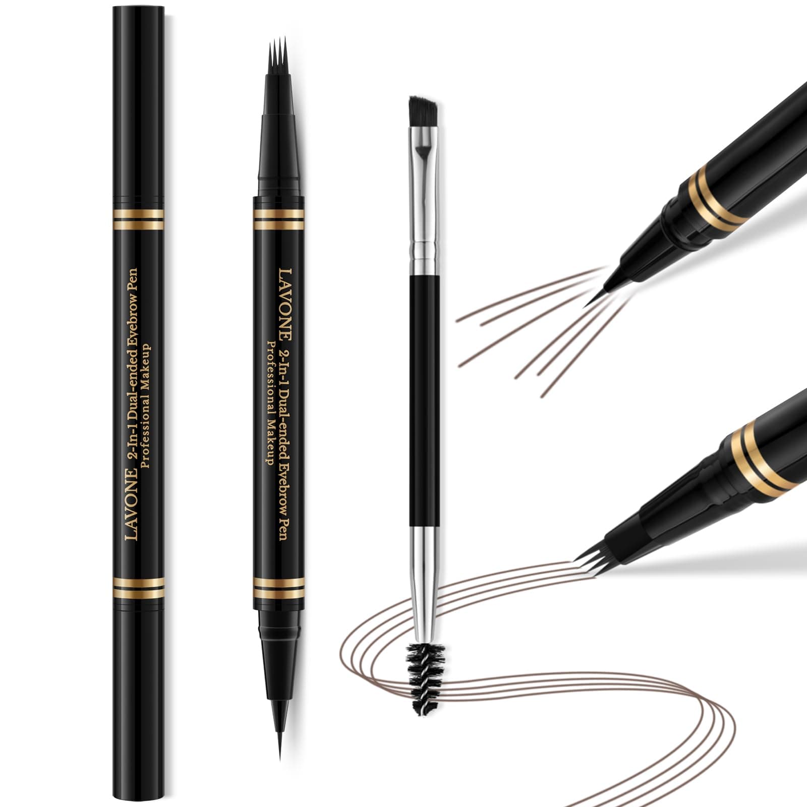Eyebrow Pen,2-in-1 Waterproof Eyebrow Pencil with 4 Tip Microblading Brow Pen and Ultra-Precise Brow Pencil,with Dual-ended Eyebrow Brush,Eyebrow Makeup for Natural Looking - Black Brown