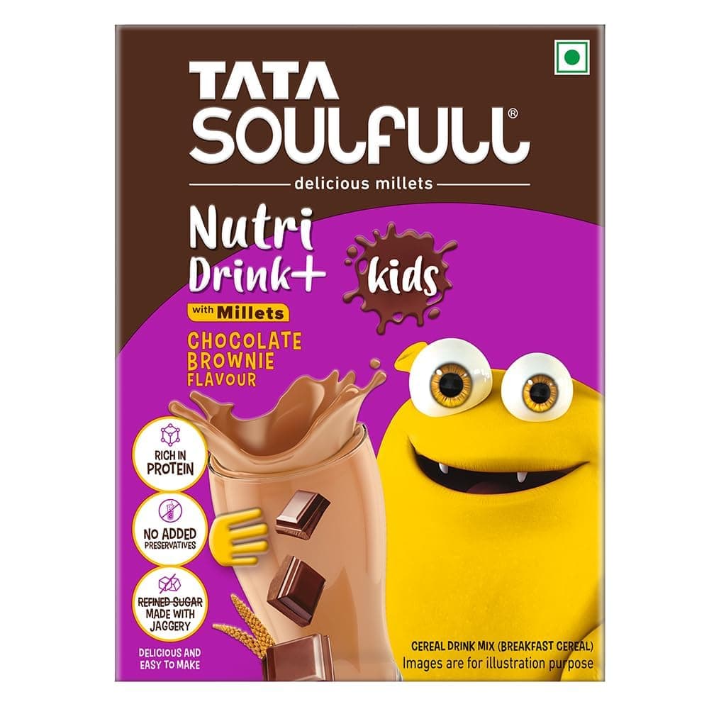 Ta@ta So@ulfull Nutri Drink+ For Kids With Millets, Chocolate Brownie Flavour,200g, Proteins & With Probiotics, Delicious & Easy To Make, No Added Preservatives And No Refined Sugar, Cereal Drink Mix