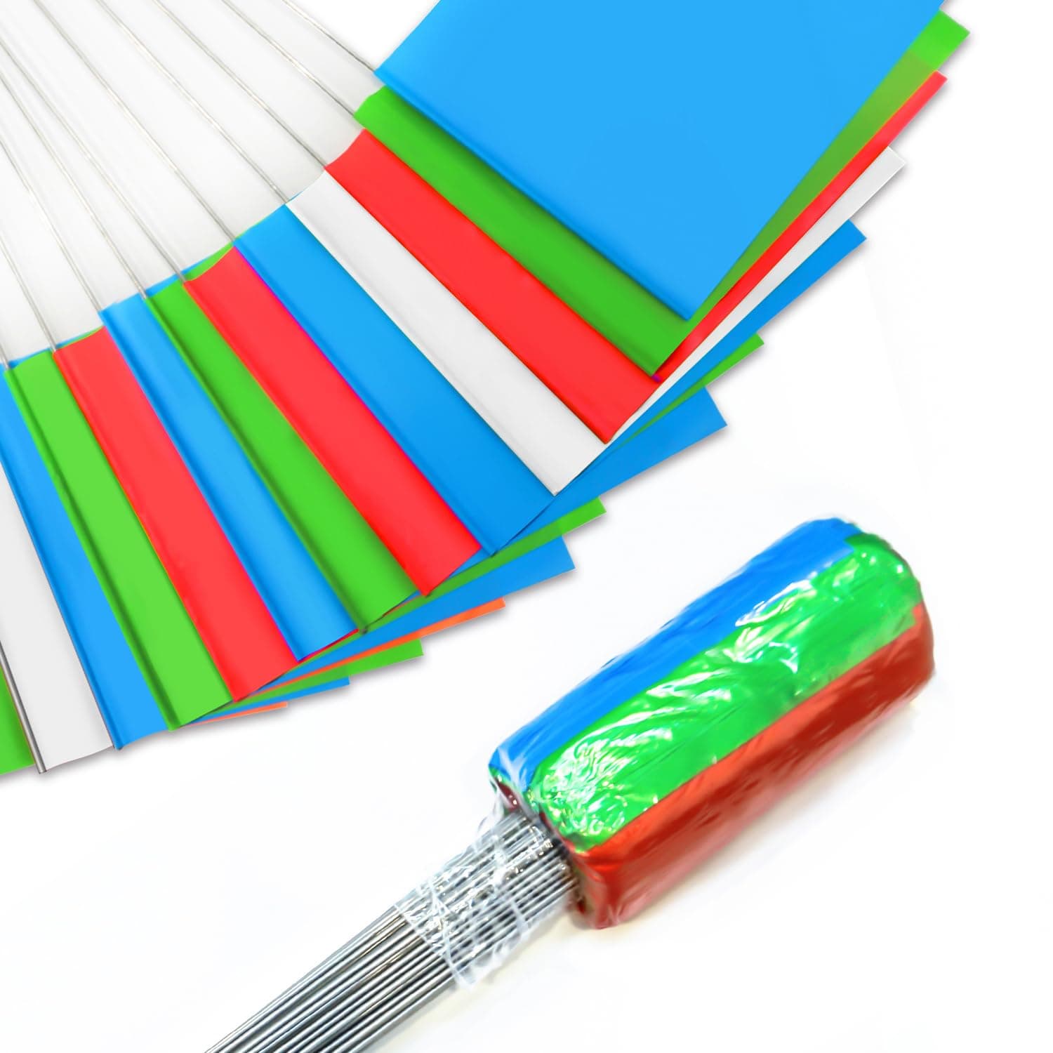 Zozen 100Pack Marking Flags, Red & Green & Blue & White, Writable / 15x4x5 Inch, Yard Flags for Lawn & Irrigation & Landscape & Sprinkler & Survey & Dog Training.