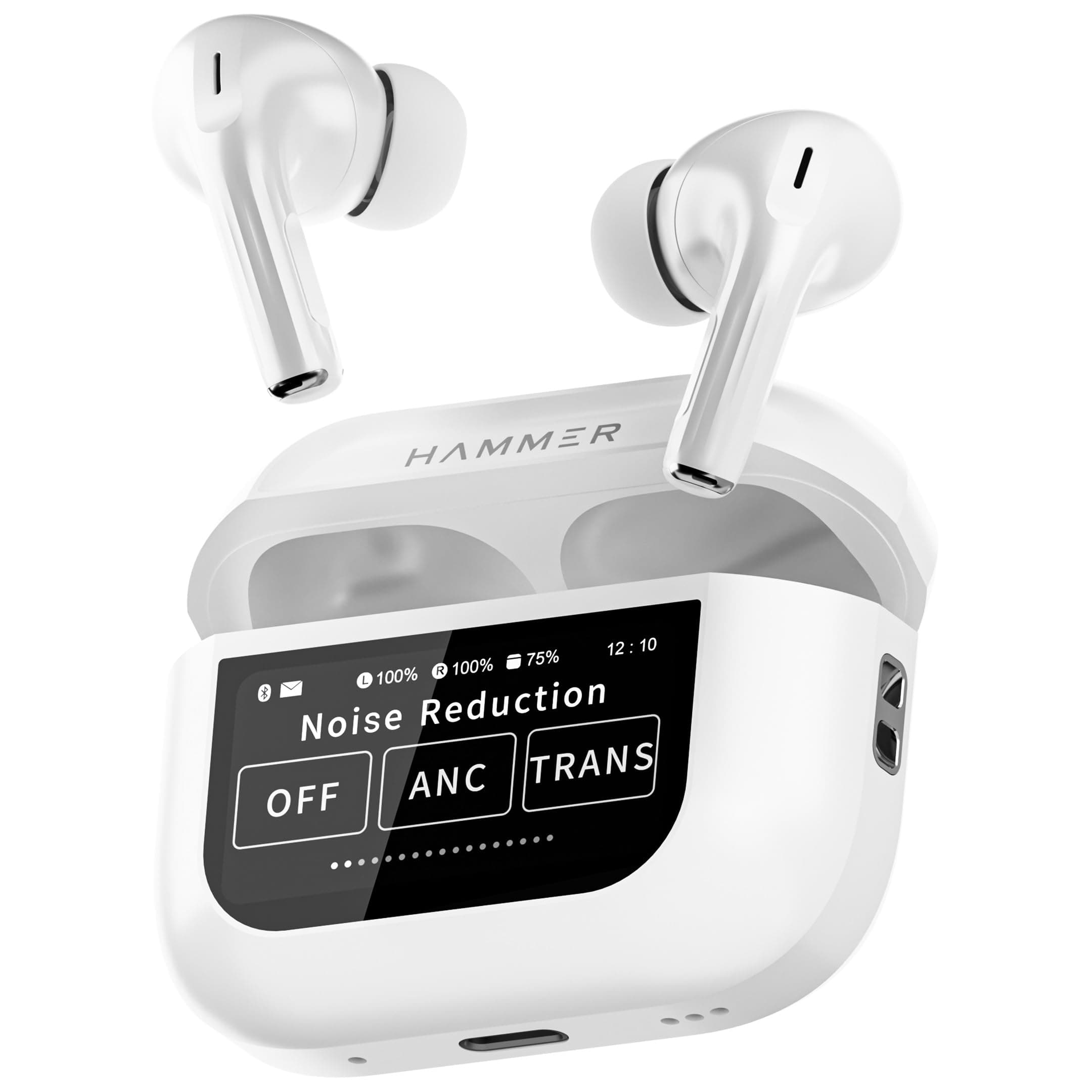 Screen TWS Earbuds Wireless with 13mm Drivers, ANC Ear Buds 32dB, up to 50H Playtime TWS Ear Buds, Type-C Fast Charging, BT v5.4, True Wireless Earbuds Bluetooth,Transparency & EQ Mode (White)