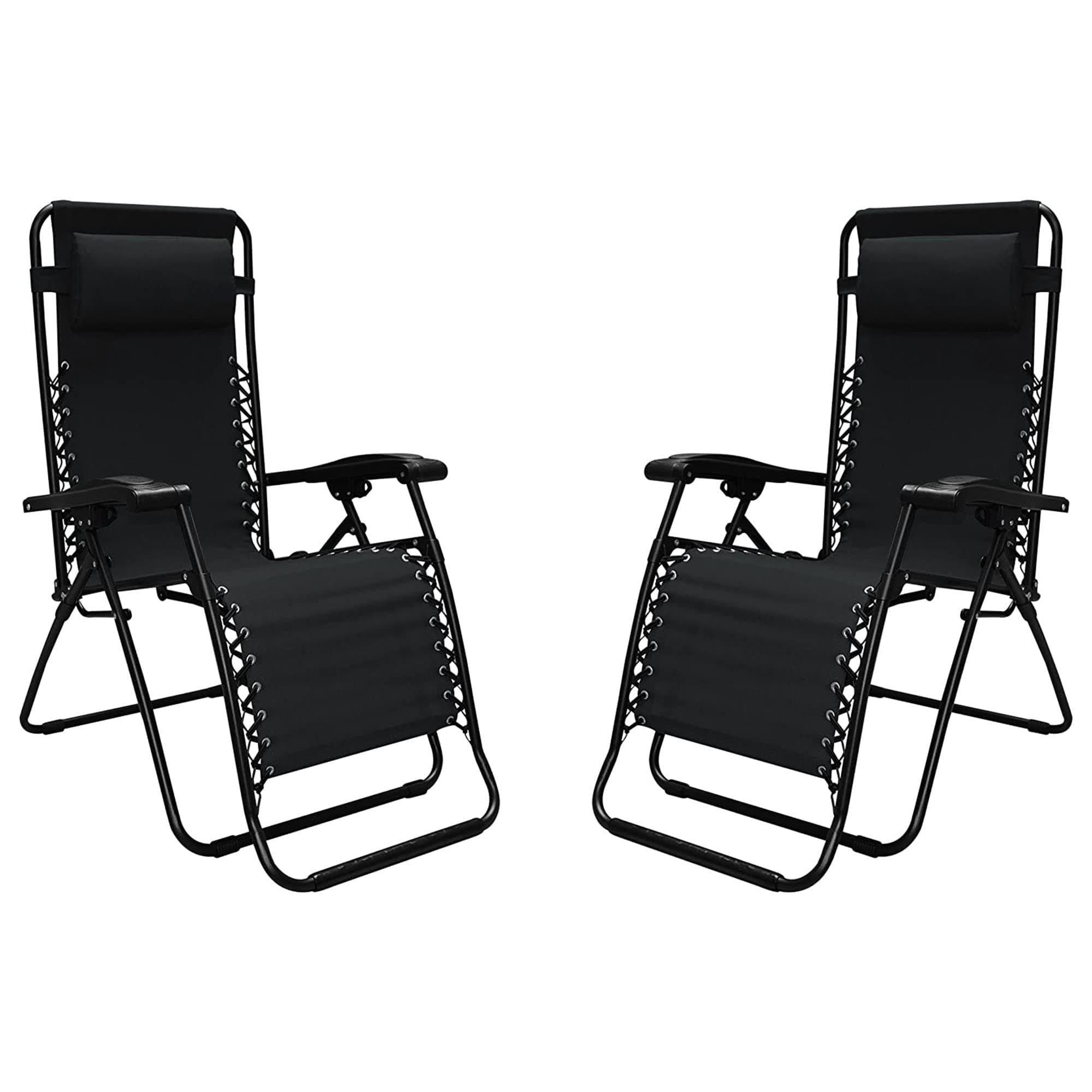 Caravan Sports Zero Gravity Outdoor Portable Folding Camping Lawn Deck Patio Lounge Chair with Adjustable Headrest, Black (Pair)