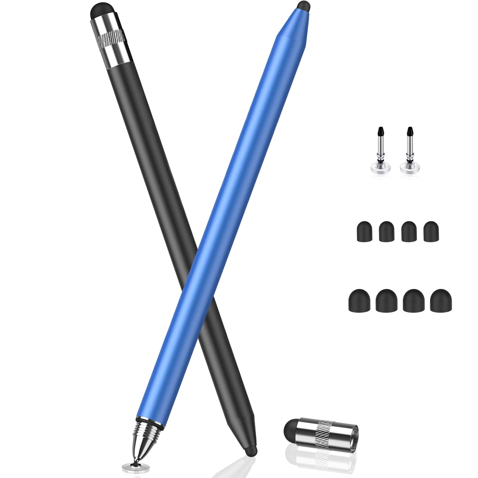 3 in 1 Stylus Pens for Touch Screens, High Sensitivity & Precision Capacitive Stylus Pencil for Apple iPad iPhone Tablets Samsung Galaxy All Universal Touchscreen Devices (2 Pack-Black/Blue)