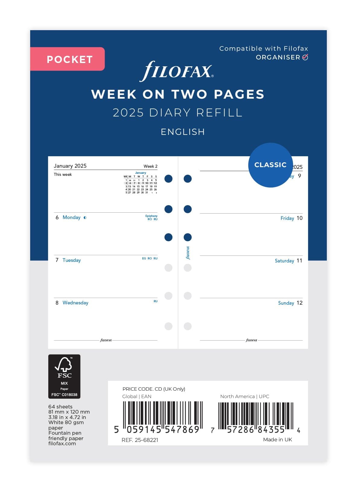 Filofax Pocket Week on two pages English 2025