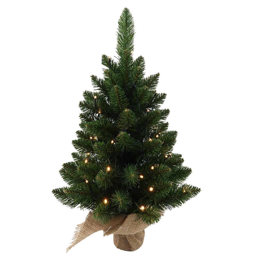 Small Christmas Tree with Lights,Holiday Artificial Flocked Mini Christmas Tree Decoration,Includes 50 Led Warm Yellow Lights and Cloth Bag,Indoor Home Evergreen Tabletop Decor 2ft/24inch