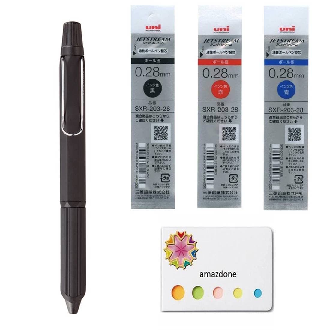 Uni Jetstream EDGE 3,0.28 3Colors Ballpoint Pen Black Body(SXE3250328.24)+Jetstream EDGE 0.28mm Ballpoint pen refill 3Colors(SXR-203-28 Black Red Blue) Sticky Notes Value Set