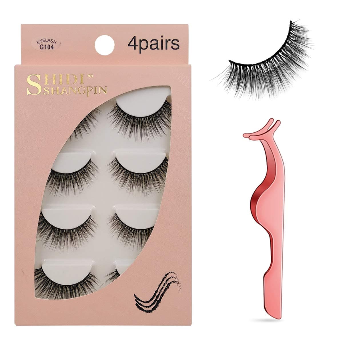 False Eyelashes 4 Pairs - Professional Reusable Face Eyelashes Fit for All Eyes, Natural Thick Hand-Made 3D Faux Mink Eyelashes for a Beautiful Makeup Look G104