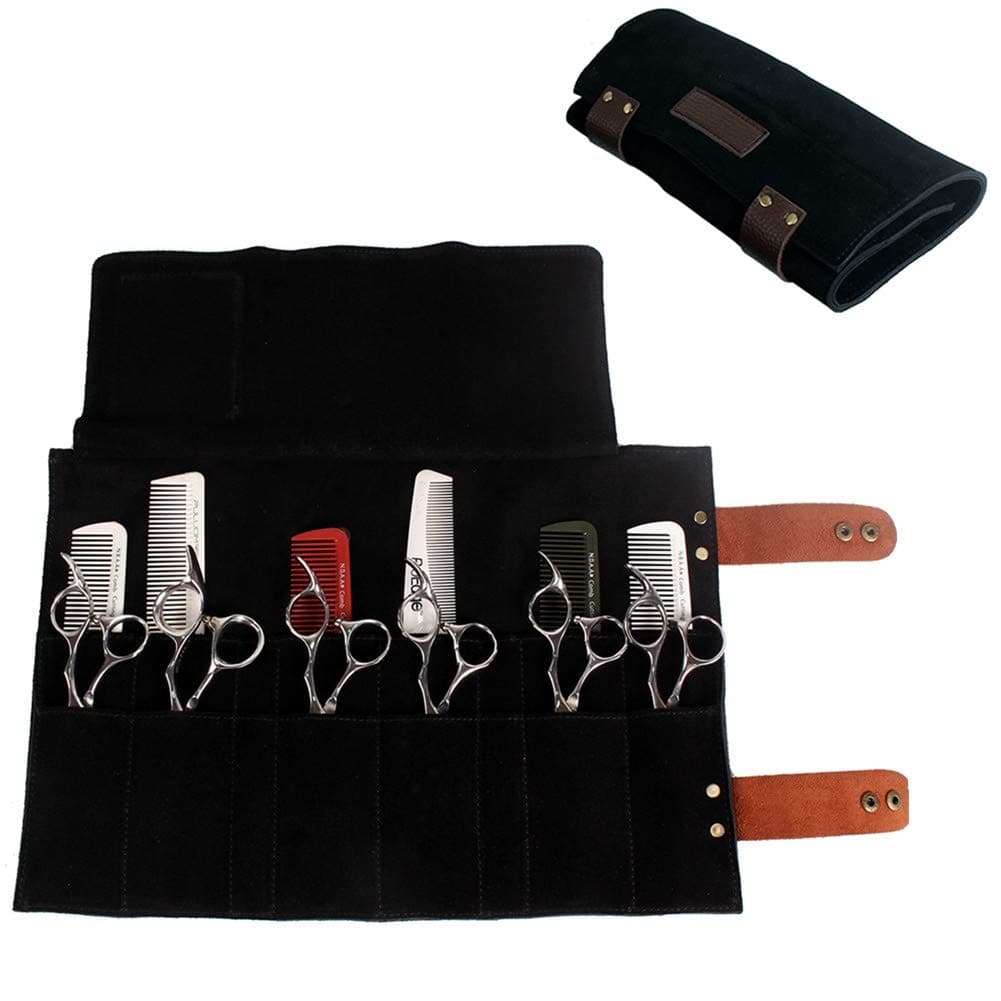 Purple Dragon Leather Roll Up Scissors Holder Pouch Cases Tool Bags for Salon Barber Hair Stylist (Black)