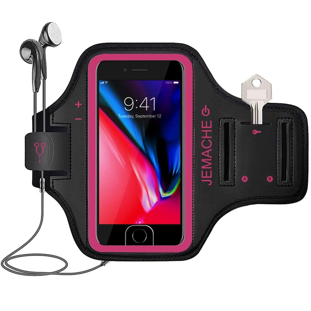 JEMACHE iPhone 6Plus 7Plus 8Plus Armband, Fingerprint Touch Supported Gym Running Workouts Sports Cell Phone Arm Holder Band for iPhone 6/6S Plus, iPhone 7/8 Plus (Rosy)