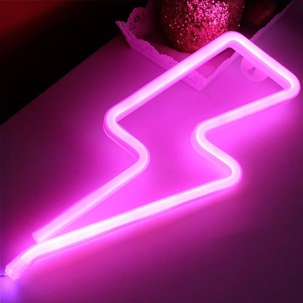 XIYUNTE Led Neon Lights Wall Light Battery or USB Operated Neon Signs (T-Pink Lightning)