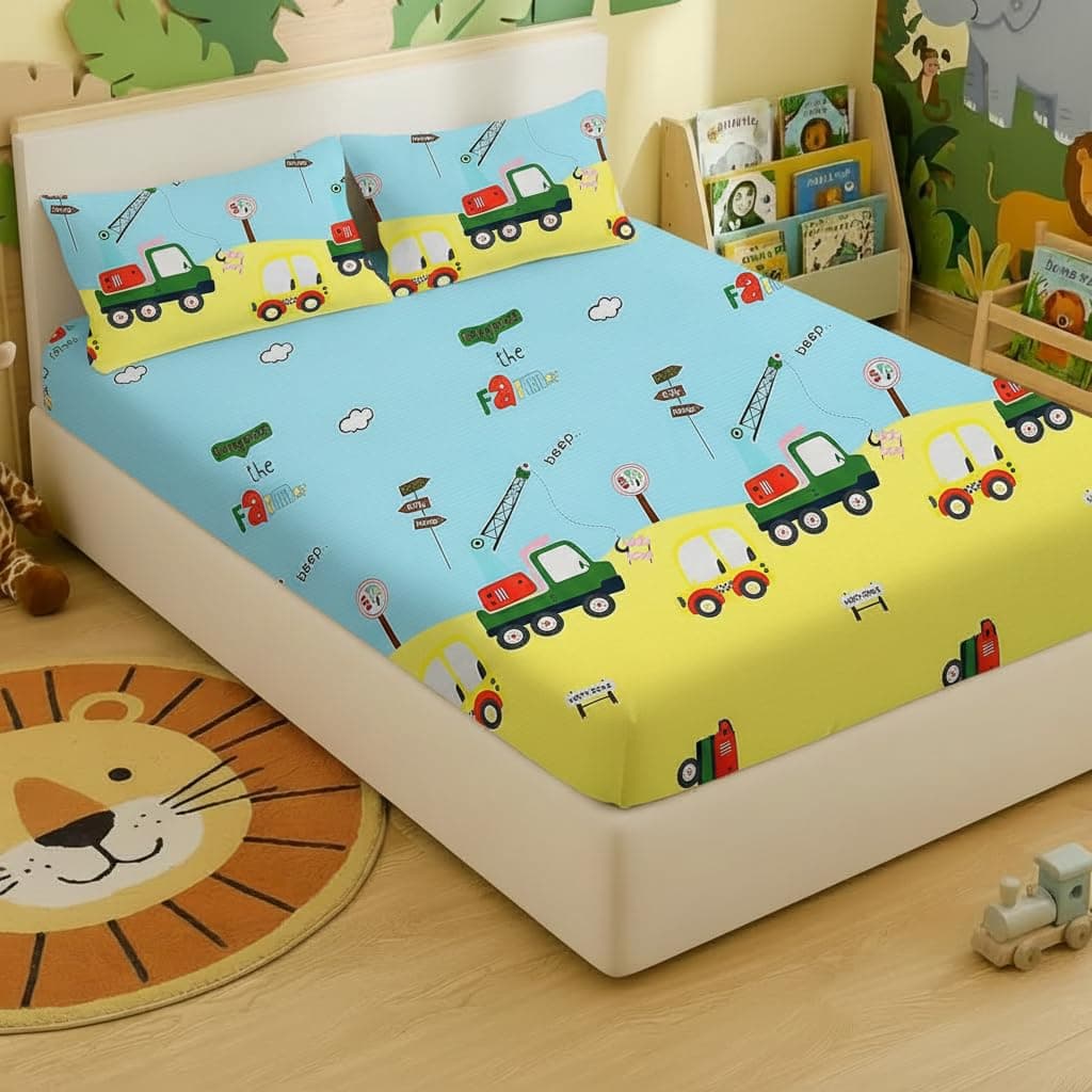 Filymore Kids bedsheets for Double Bed Made with Microfiber 240 TC Wrinkle Fr...