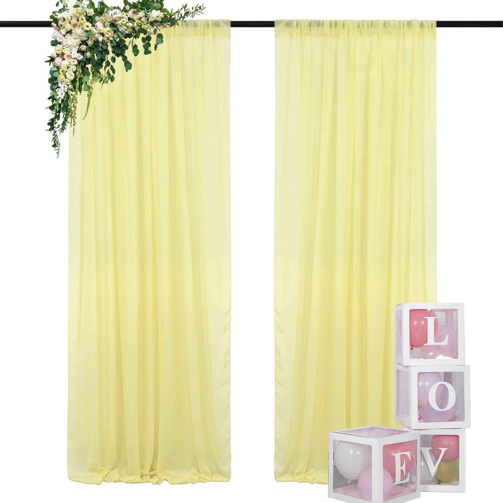 DUOBAO Pastel Yellow Chiffon Backdrop Curtains - 2 Panels 29" x 120" Semi-Sheer Wedding Drapes for Elegant Events & Party and Photography Living Room Curtains