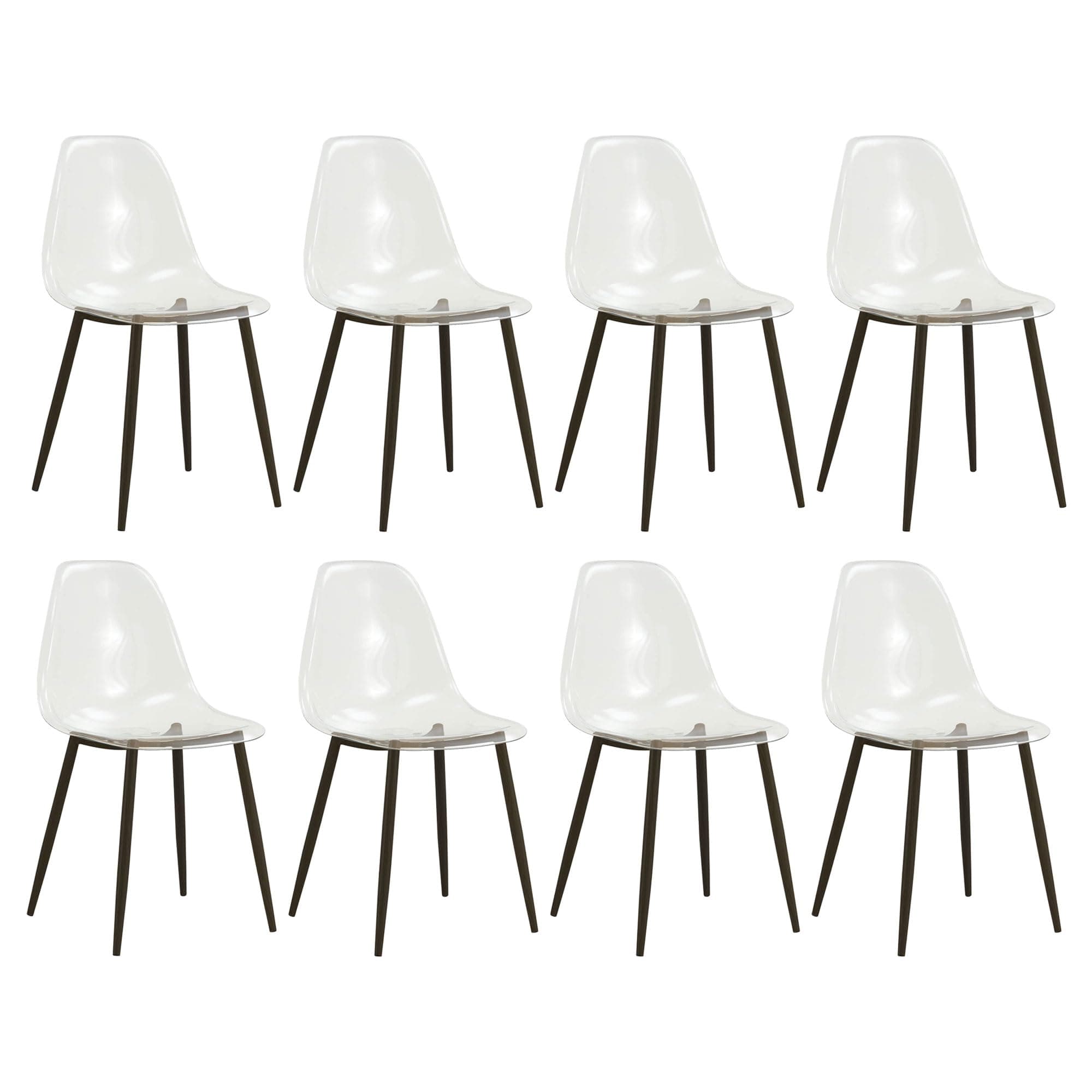 Baysitone Clear Dining Chairs Set of 8, Modern Kitchen Chairs with Transparent Seat, Acrylic Accent Side Chairs with Plating Metal Legs for Dining Room, Kitchen, Living Room with Black