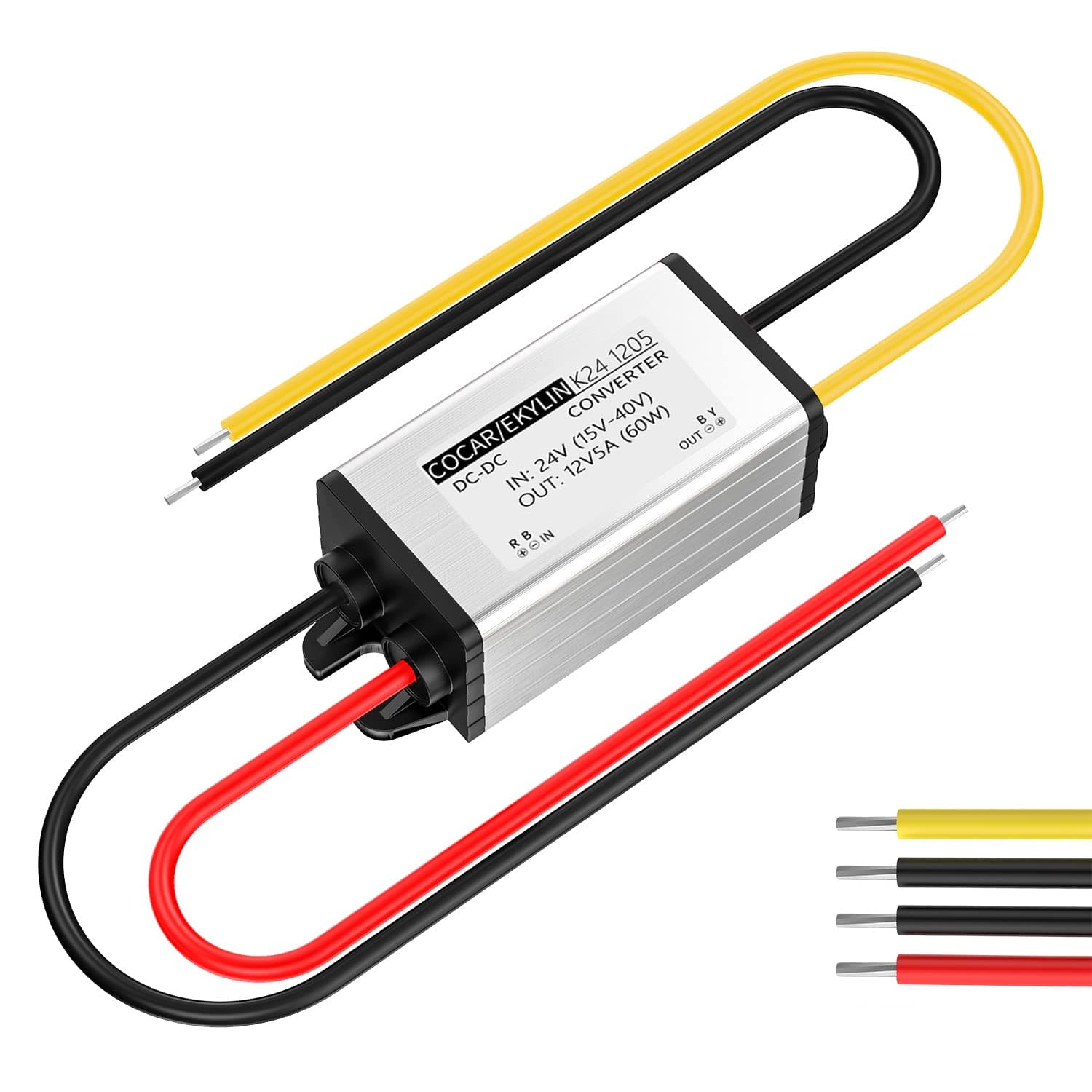 DC Converter 24V to 12V 5A 60W, Voltage Converter Step Up DC Power Adapter Waterproof Heavy Duty Transformer for Car Truck Vehicle Boat Motor Solar System