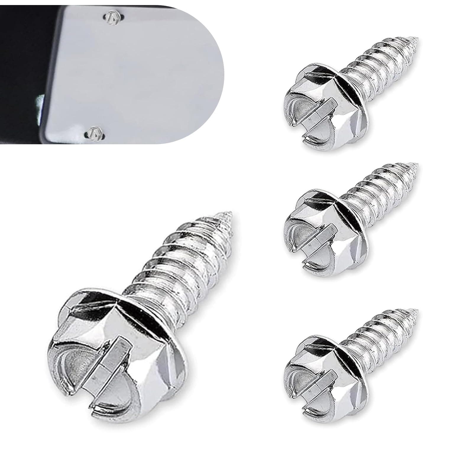 4 Pack Car License Plate Frame Screws, Waterproof Durable Metal Automotive Mounting Screws, Universal Anti-Shock Vehicle Rear License Plate Frame Fastening Accessories (Silver)