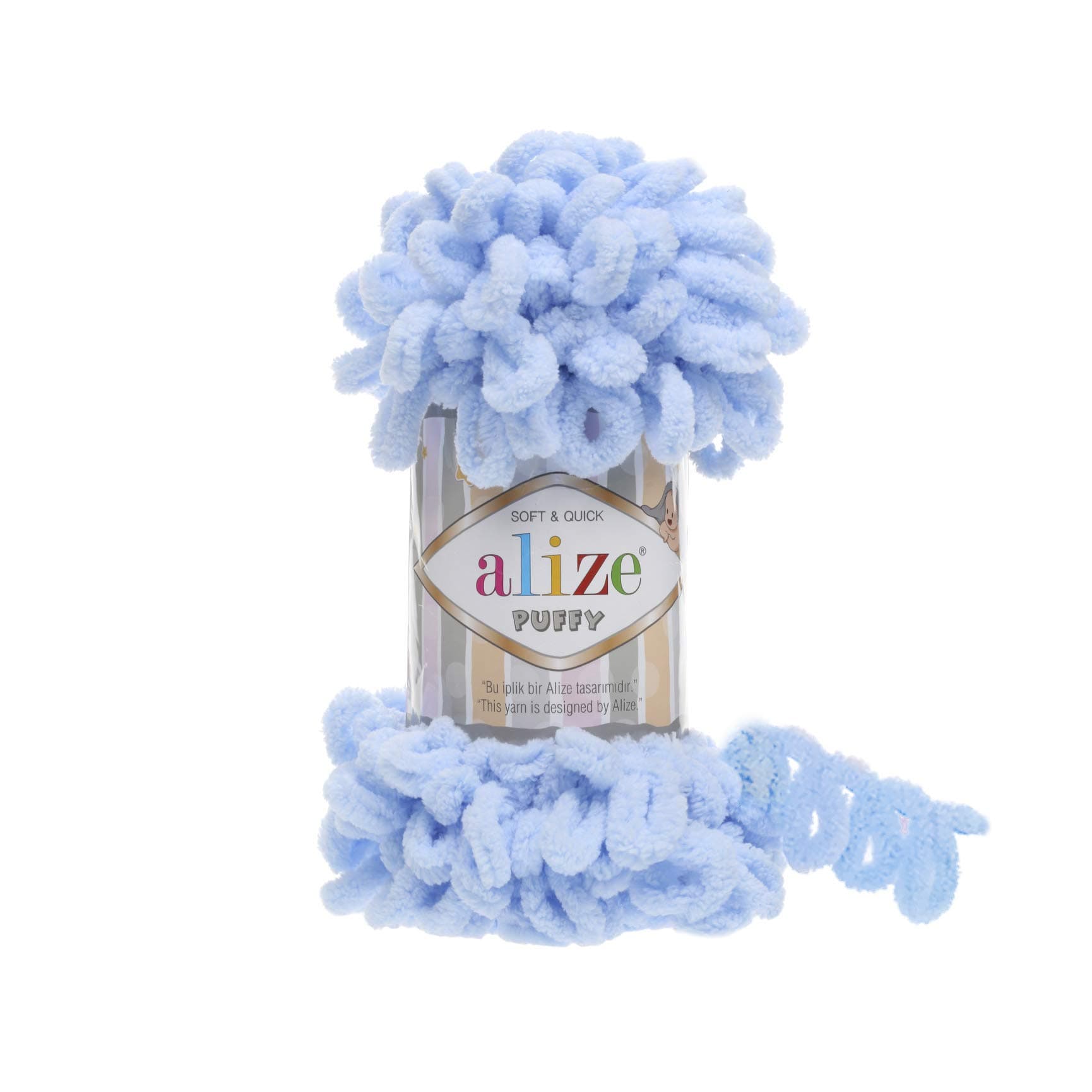 Alize Puffy Knitting Yarn 100 g, Patented Innovation, Loop Knitting without Needles, Colour: 183 Light Blue