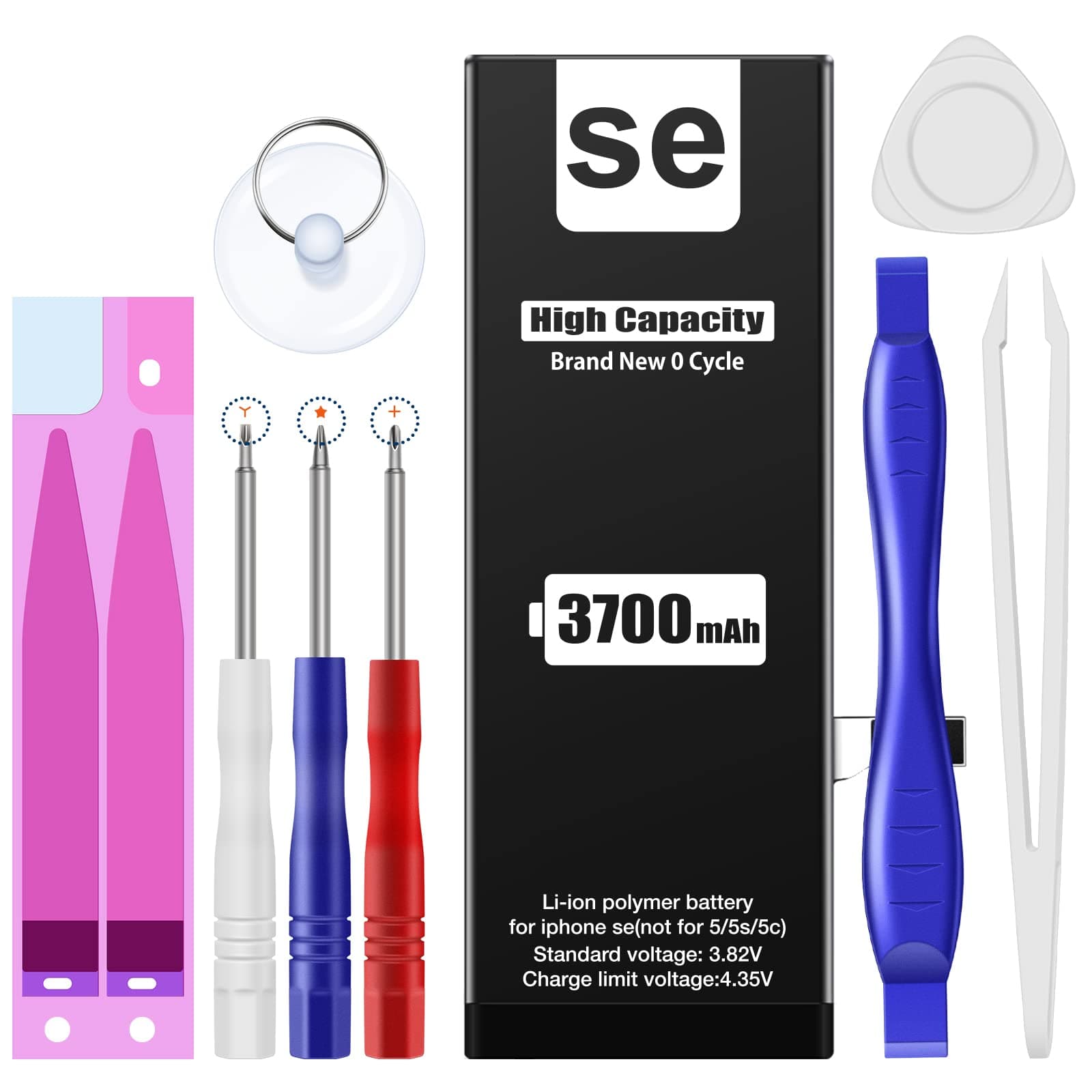 (3700mAh Battery for iPhone SE 2016 1st Generation(Screen Size: 4 inches),(Model A1723 A1662 A1724) High Capacity Than Others Replacement Battery with Complete Repair Tool Kit and Instructions.