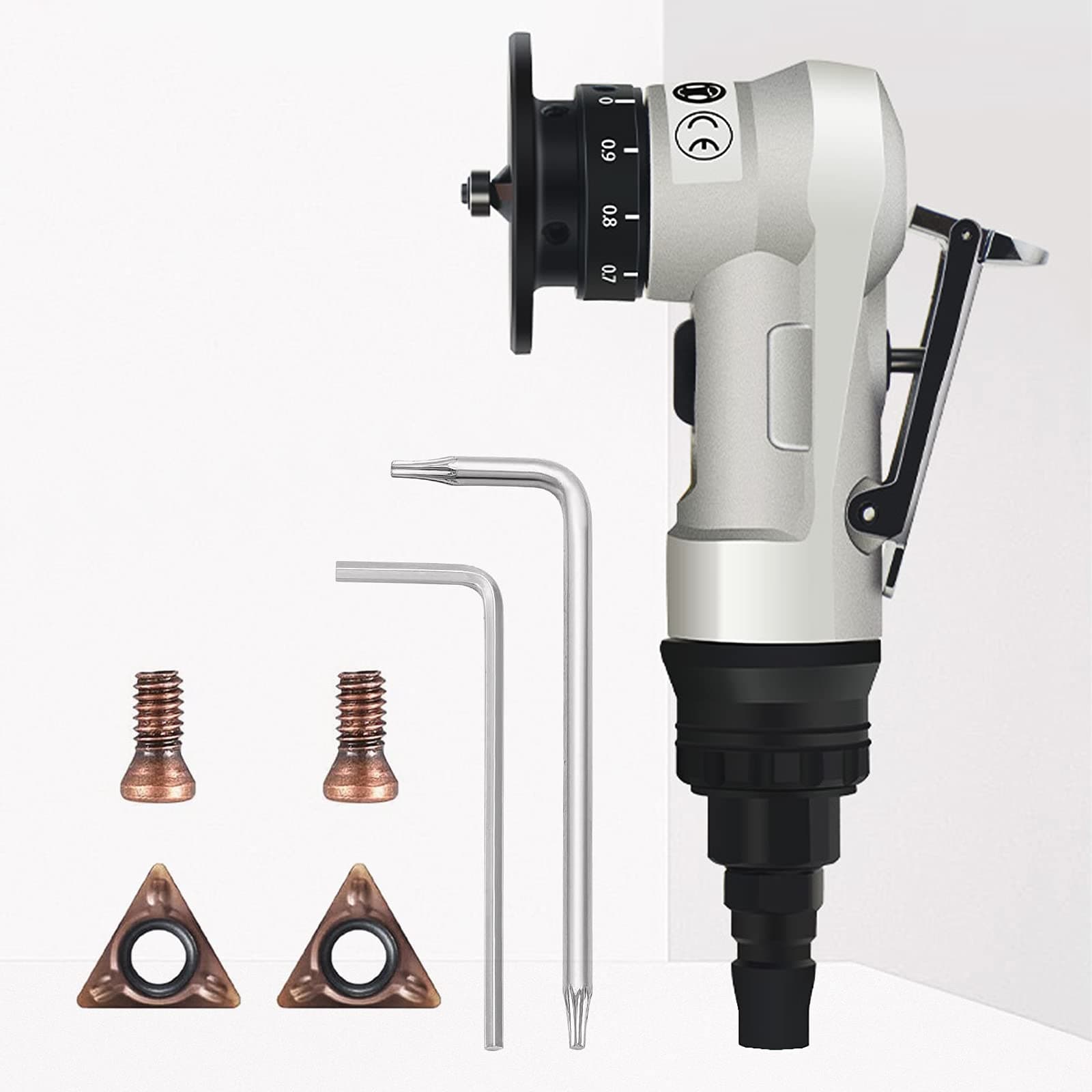 Pneumatic Mini Chamfering Machine, 45 Degree Beveling Metal Trimming Deburring Tool, Air-Powered Hand Held (Chamfering Machine+Inserts)