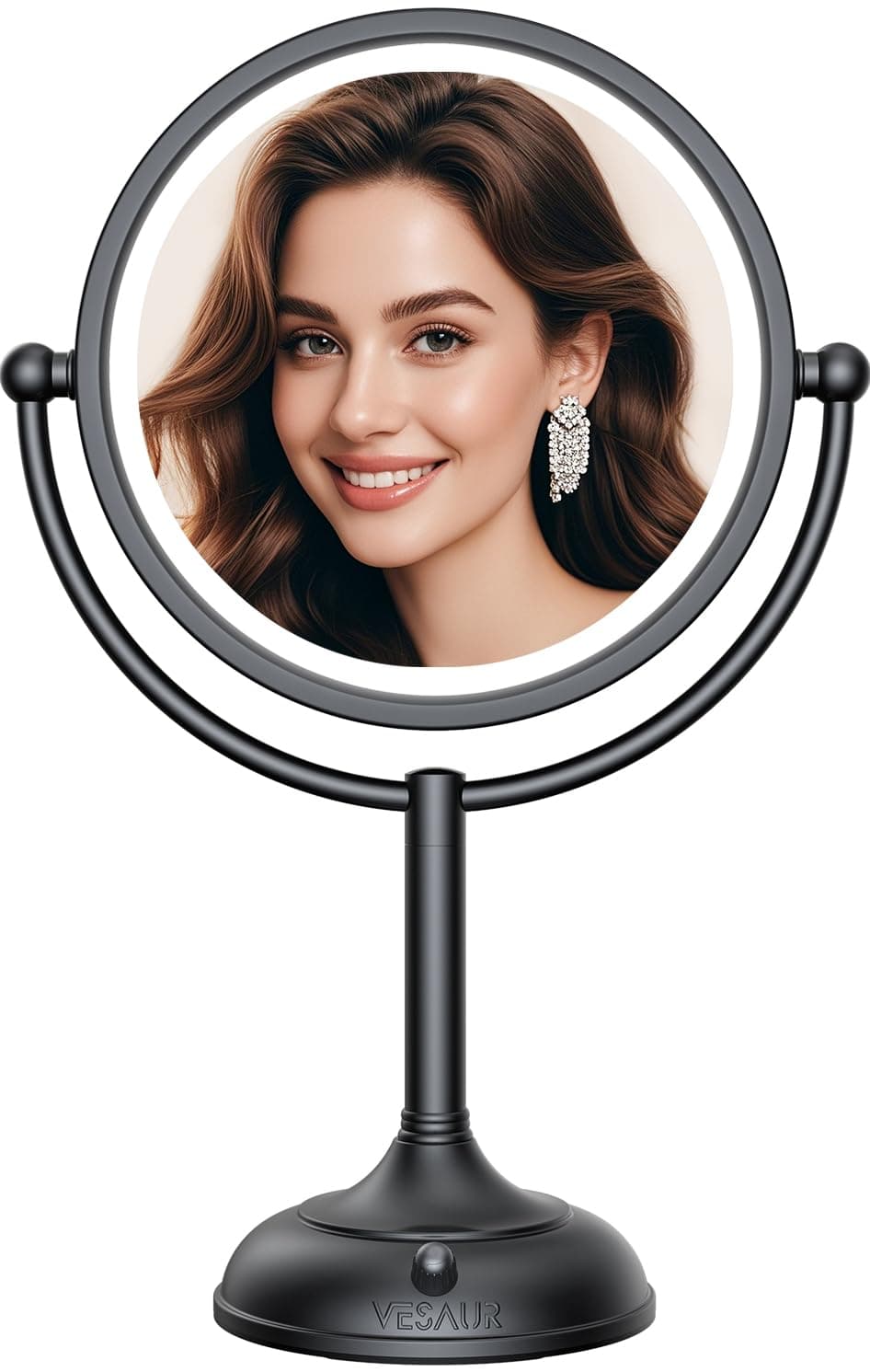 VESAUR Professional 8.5" Lighted Makeup Mirror, 1X/10X Double Sided HD Undistorted Magnifying Mirror with 3 Color 90 Dimmable LED lights, 360° Rotation Vanity Mirror, Unique Black Nickel with Gift Box