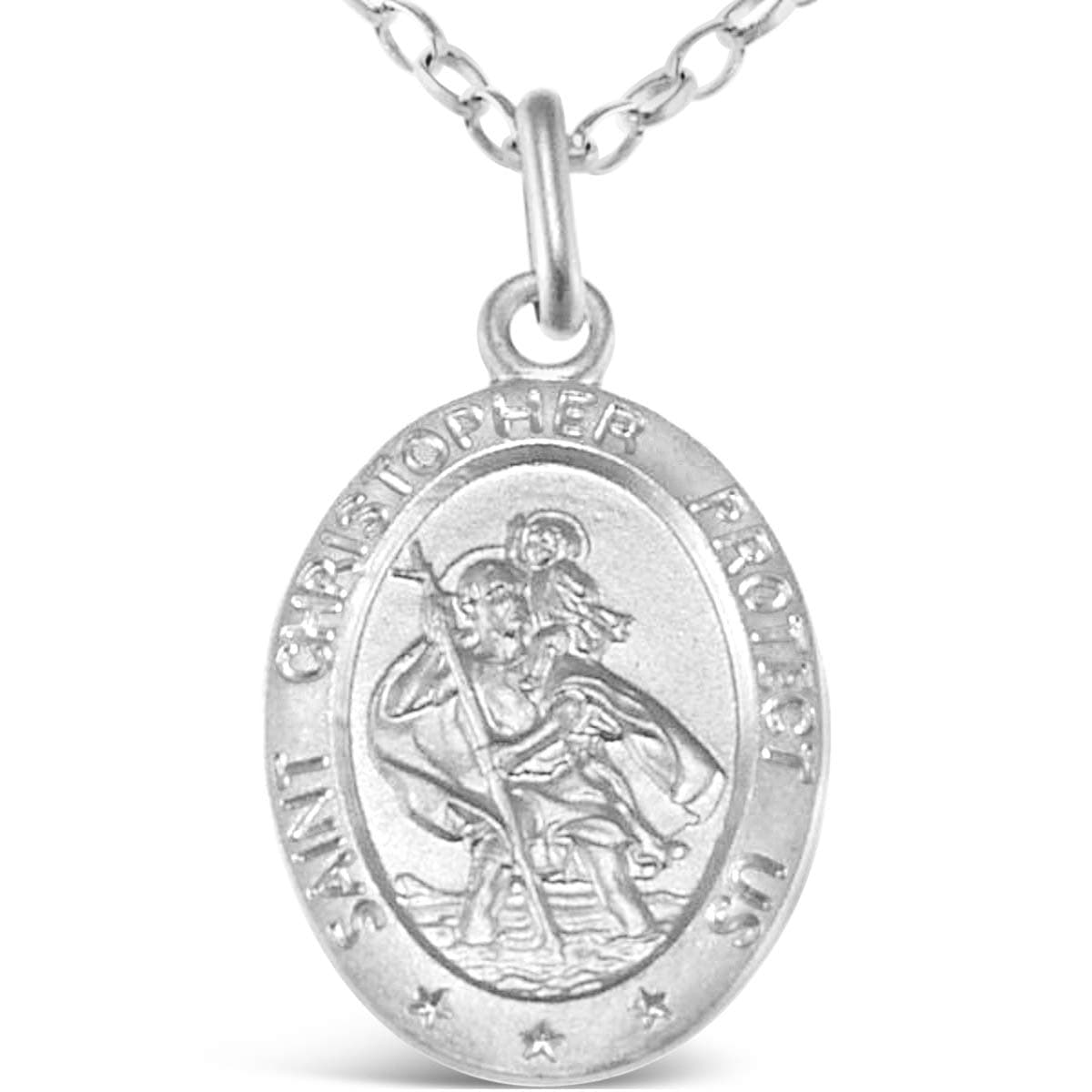 925 Sterling Silver St Christopher Pendant Necklace - Oval 17mm x 12mm with 18" Sterling Silver Chain & Jewellery Gift Box