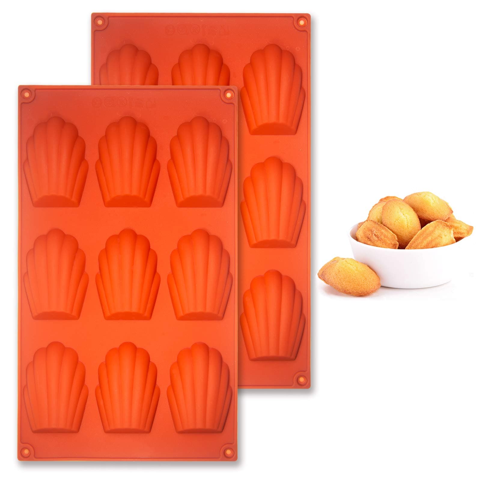 Honnesserry Madeleines Baking Tray 2pcs, 9 Cavities Silicone Non-Stick Madeleine Tray for Baking Cake, Biscuits (Brown)