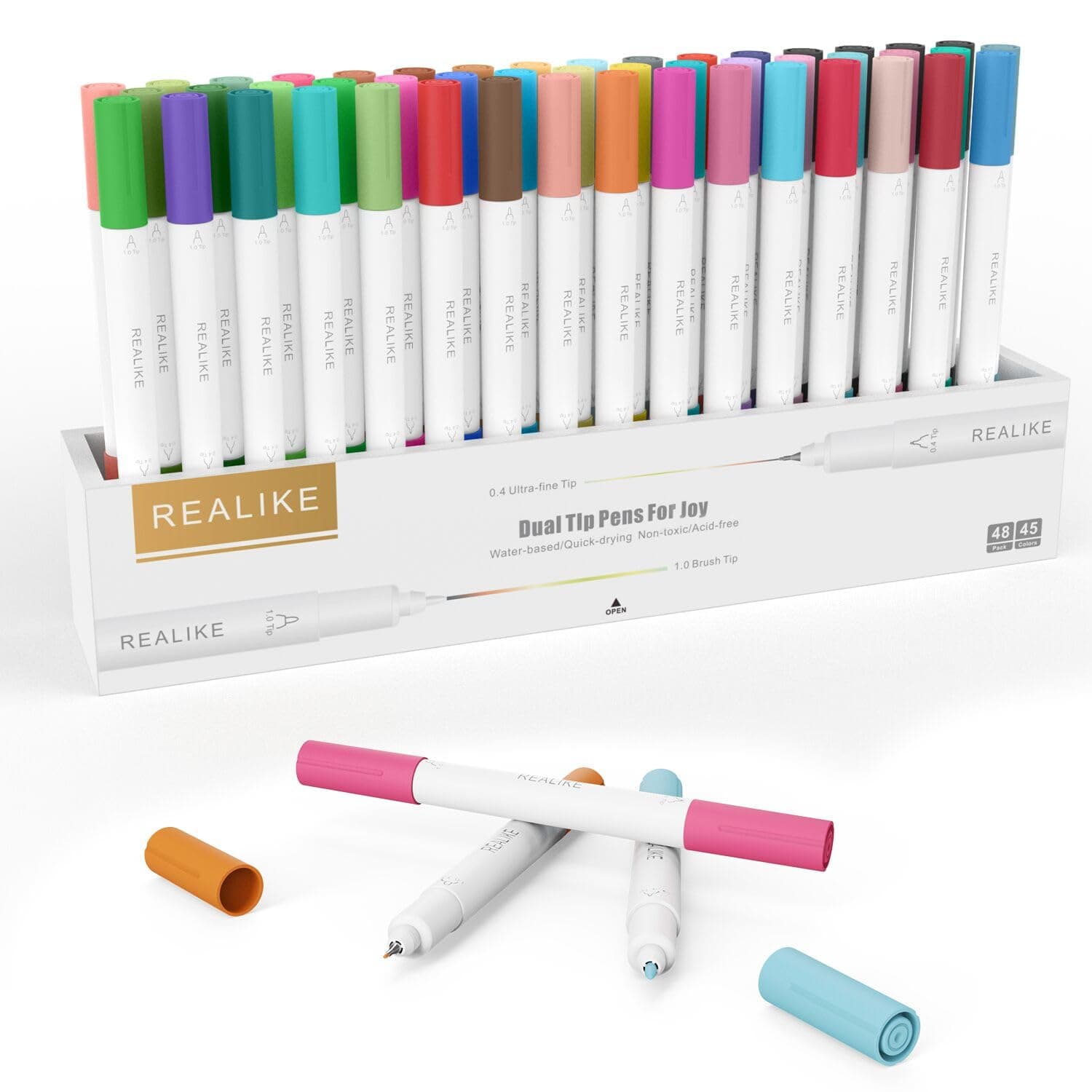 REALIKE Dual Tip Pens Compatible with Cricut Joy/Xtra Accessories Tools Dual Tip Marker Pens Set of 48 Pack Assorted Writing Drawing Fine Point Pen (0.4 Tip & 1.0 Tip)