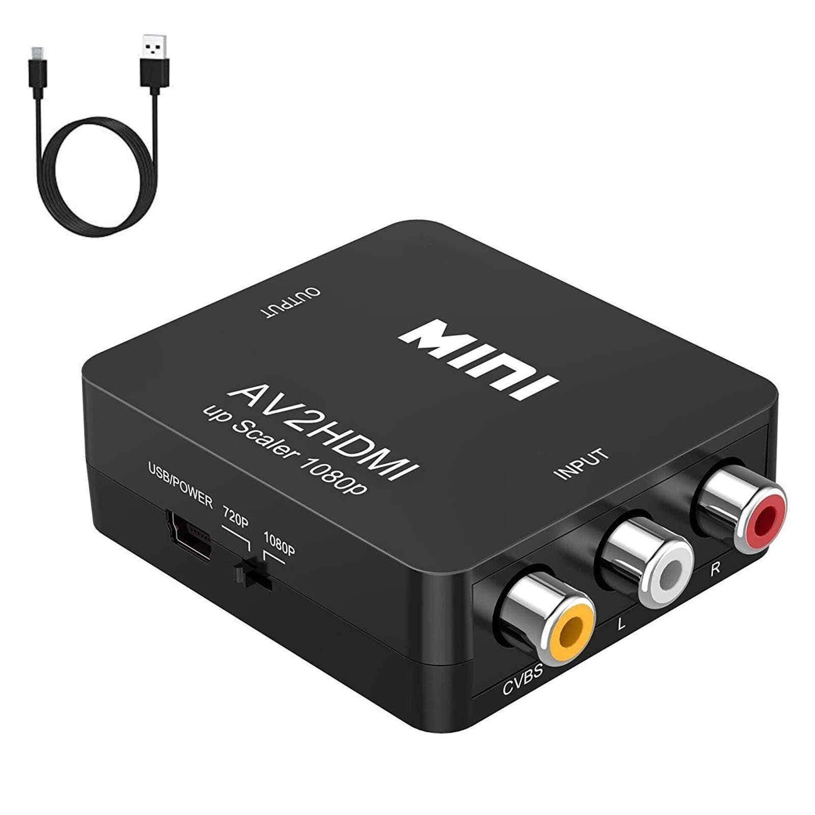 Vilcome 1080P Mini RCA to HDMI Converter Adapter - Composite CVBS AV Video Audio Converter Supporting PAL/NTSC With USB Charge Cable for PC, Laptop, Xbox, PS4, PS3, TV, STB, VHS, VCR, DVD (Black)