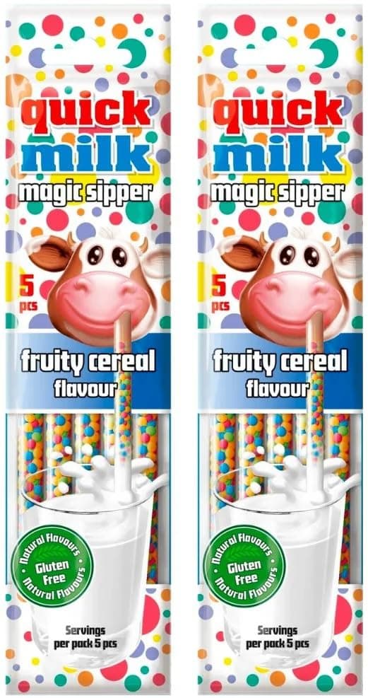 Quick Milk Magic Sipper Fruity Cereal Flavor 5 Straws Flavored Candy Each 30gm (Pack Of 2)