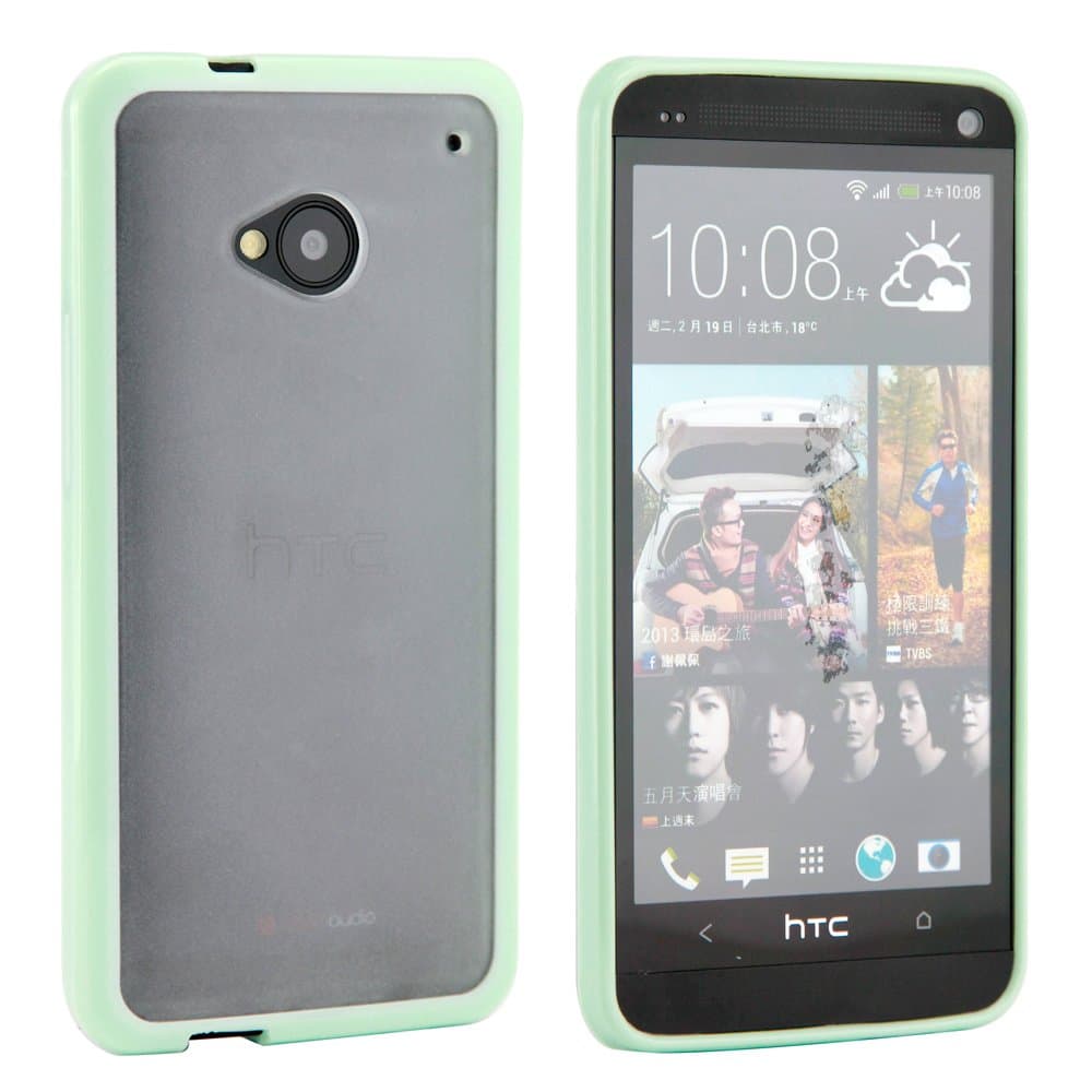 Mint Green Slim Transparent Matte Hard PC Back Cover TPU Frame Hybrid Case for HTC One M7