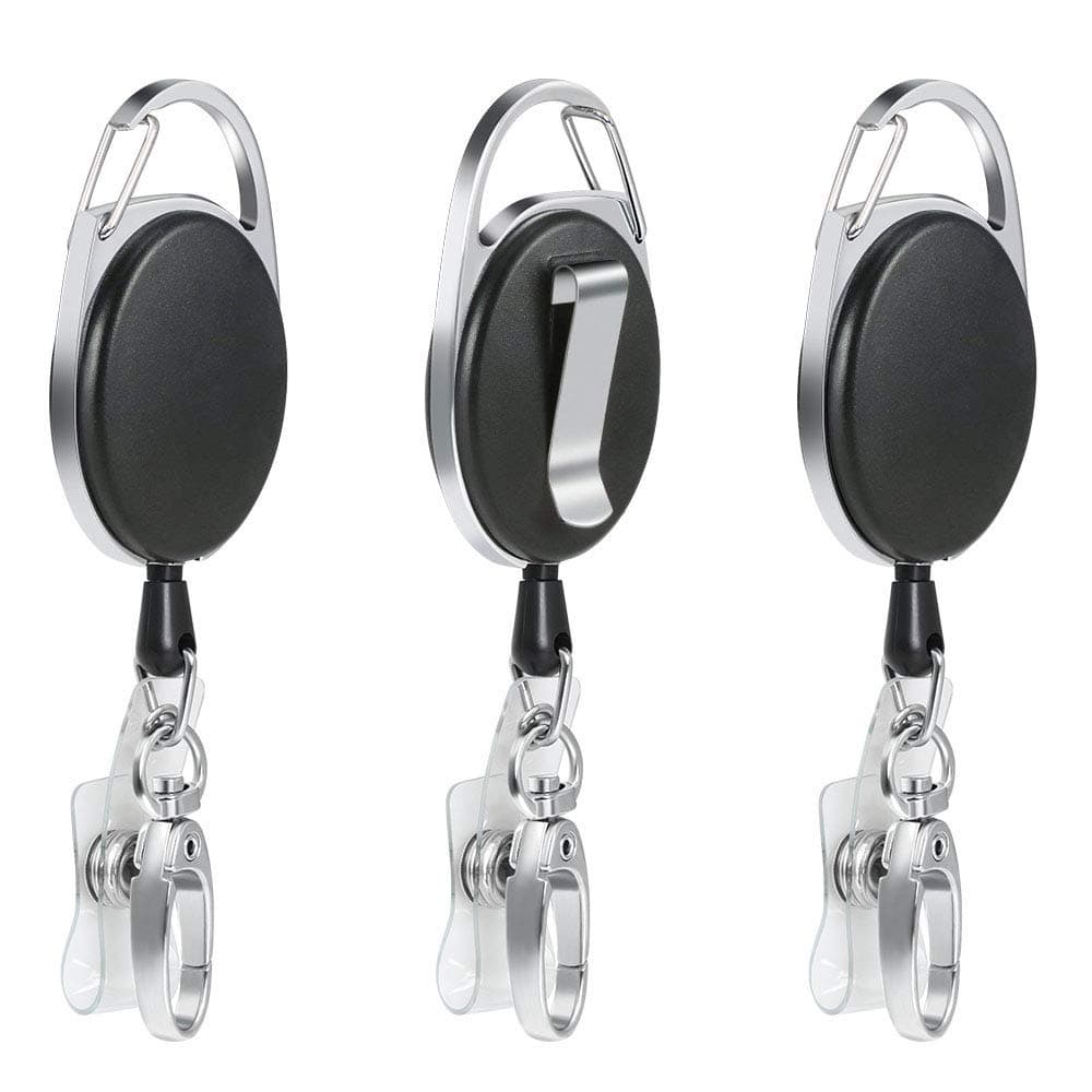 Vicloon Badge Reel 3 Pcs Badge Tether with Clips, Reel Clips Retractable Badges Holders with Key Belt Reel for Key Ring ID Card and Belt Clip Attachment