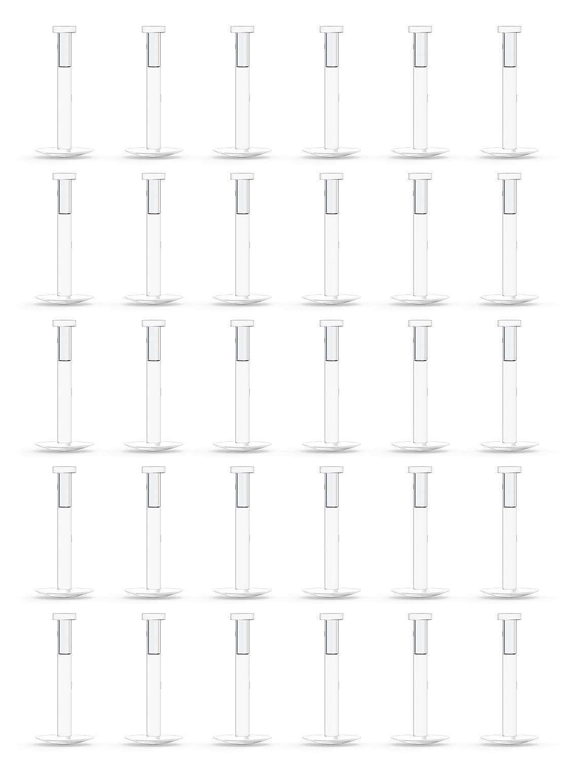 30PCS 16G Clear Push Top Piercing Retainers 2mm Flat & Ball Top Bioflex Lip Rings Labret Retainer for Women Men 6-10mm Bar Length
