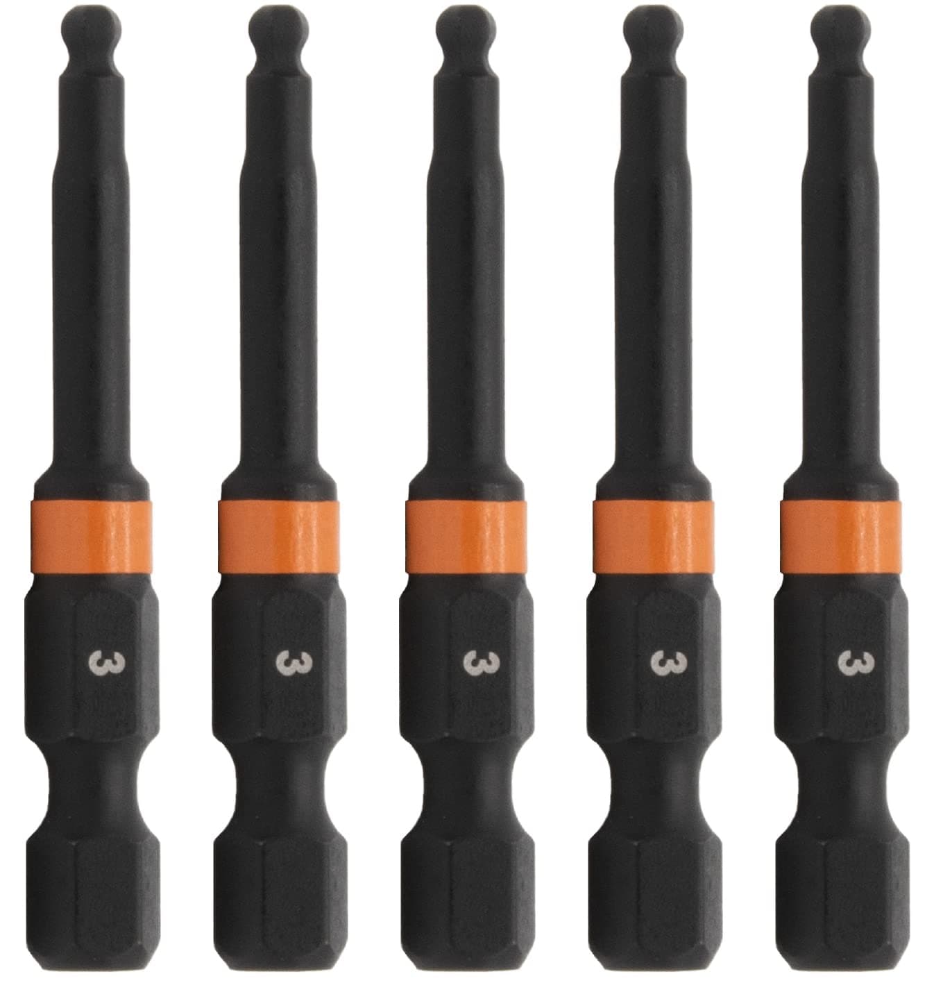 Ball-End Hex 3mm Impact Driver Bit - Railer Allen Wrench Drill Hex Bits. 1/4 Quick Release S2 Steel 2 inch 3mm Ball-End Hex Bits. (5 Pack)