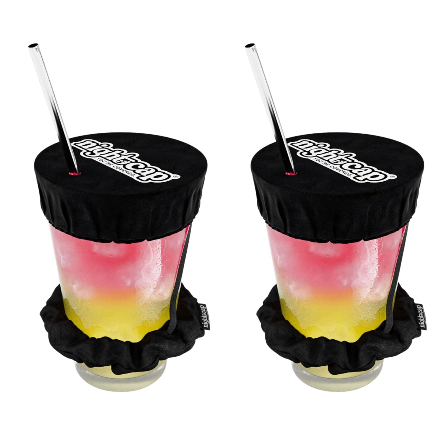 Nightcap - The Original Drink Cover Scrunchie, as seen on Shark Tank - Anti Spike Drink Covers - Drink Protector Scrunchie for Women - Fits Most Cups & Glasses, Reusable - Black - 2 Pack
